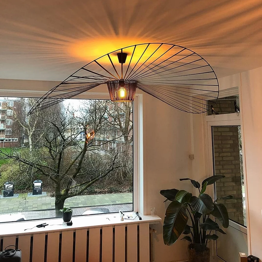 Vertigo Zawieszenie Żyrandol LED Salon Oświetlenie Sufitowe Retro Kreatywne Włókno Szklane/Poliuretanowy Kapelusz Projekt Kuchni Sypialni Dekoracyjne Oświetlenie E27 100cm Czarny