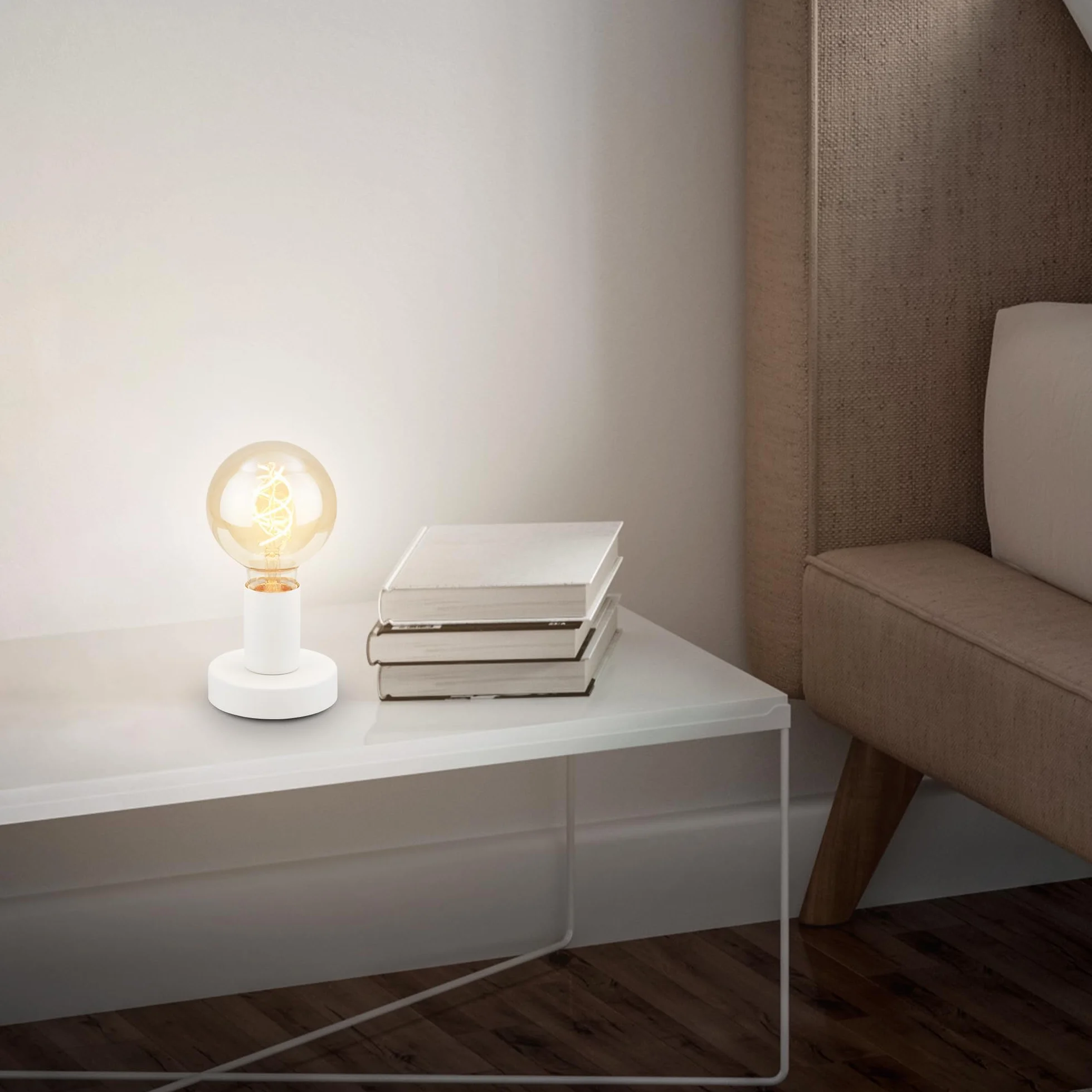 Briloner Leuchten - Lampa stołowa, lampa stołowa, lampka nocna, 1x E27, maks. 10 W, w zestawie przełącznik kablowy, biała, 100x90mm (śr. x wys.)