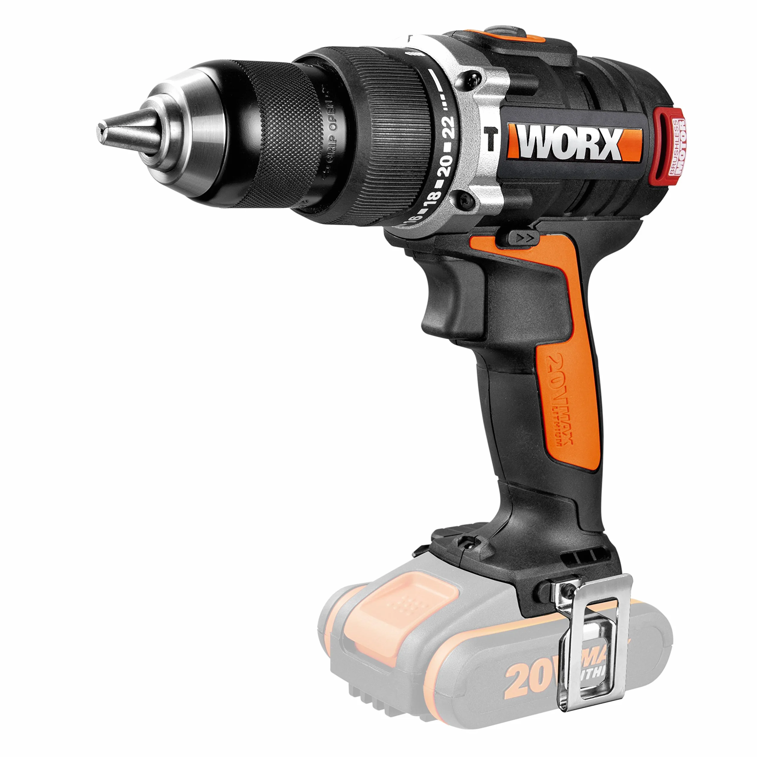WORX WX373.9 akumulatorowa wiertarko-wkrętarka udarowa, bezszczotkowa wkrętarka akumulatorowa 20 V – 60 Nm, 2-biegowa przekładnia i światło LED – do wkręcania, wiercenia i wiercenia udarowego – bez