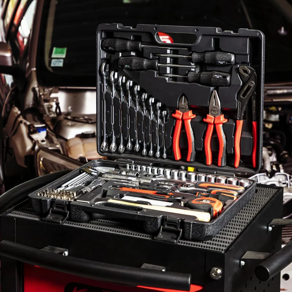 KS Tools 911.0703 zestaw kluczy nasadowych, 1/4 cala – 1/2 cala – klucze od 8 do 19 mm, Ecoline chrom, 103 sztuk, kolor biały