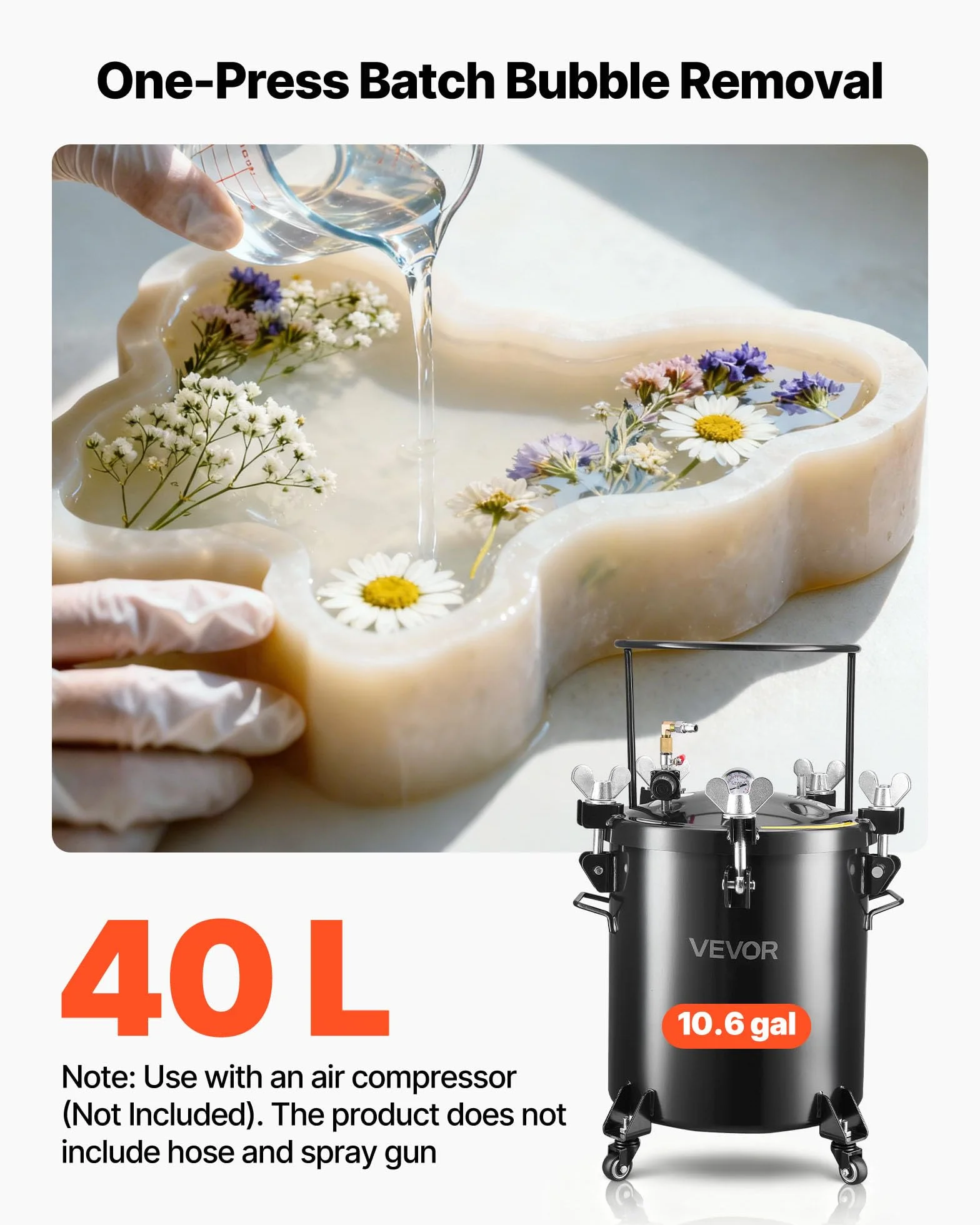 VEVOR Zbiornik ciśnieniowy na farbę, 10,6 gal/40 l, wytrzymały stalowy zbiornik ciśnieniowy z trzema szybkozłączkami, do użytku domowego, tworzenia sztuki, zbiorników o dużej średnicy