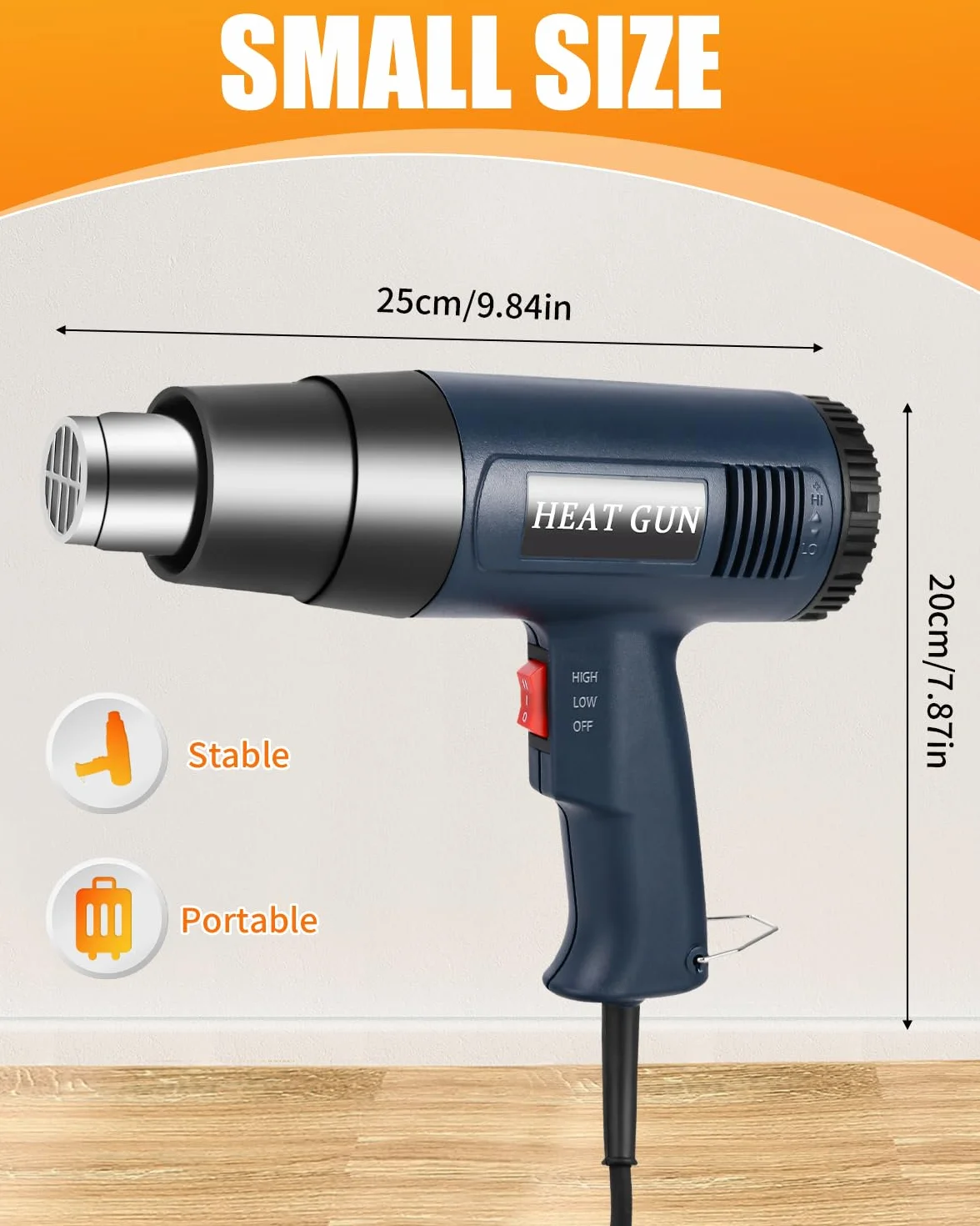 Pistolet na gorące powietrze, 2000 W, regulowana regulacja temperatury 160℃-650°C, 2 ustawienia przepływu powietrza z 5 akcesoriami, zabezpieczenie przed przeciążeniem, ceramiczny rdzeń grzejny