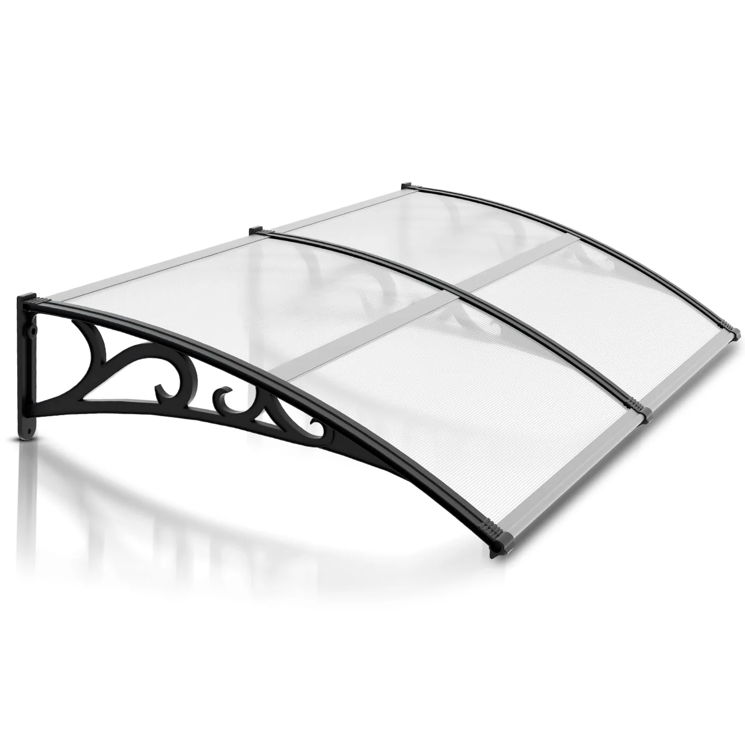 Daszek do drzwi wejściowych z częścią boczną, zadaszenie 100 x 200 cm, przezroczysty daszek łukowy z poliwęglanu i aluminium 6 mm, zadaszenie jednospadowe, dach drzwiowy do użytku na zewnątrz,