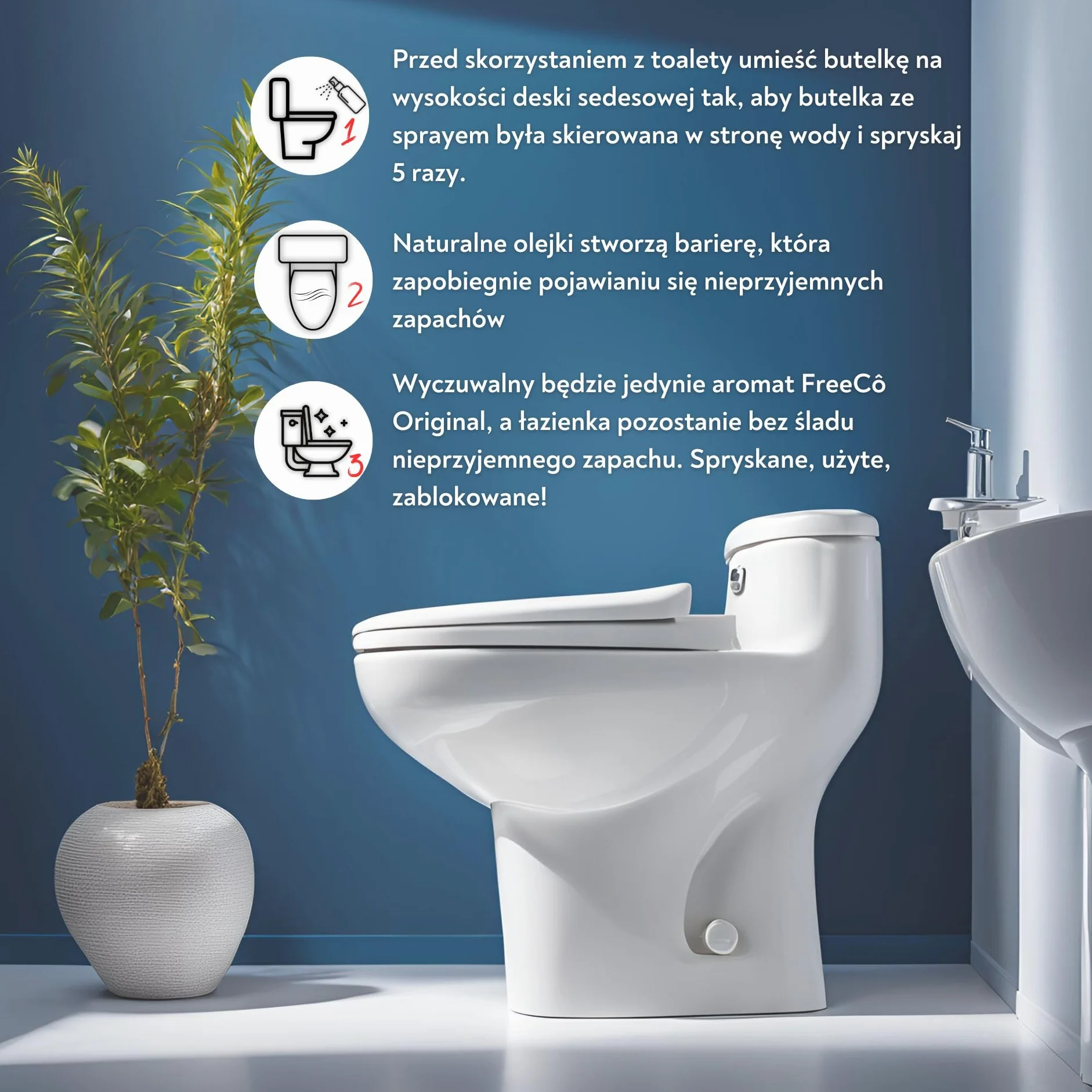 FreeCo Spray WC – wstępnie używa się zapachów (Before You Go) | naturalne olejki eteryczne, dom, biuro, restauracja, podróż, opakowanie mieszane 2 x 60 ml, oryginalne owoce cytrusowe + uspokajająca