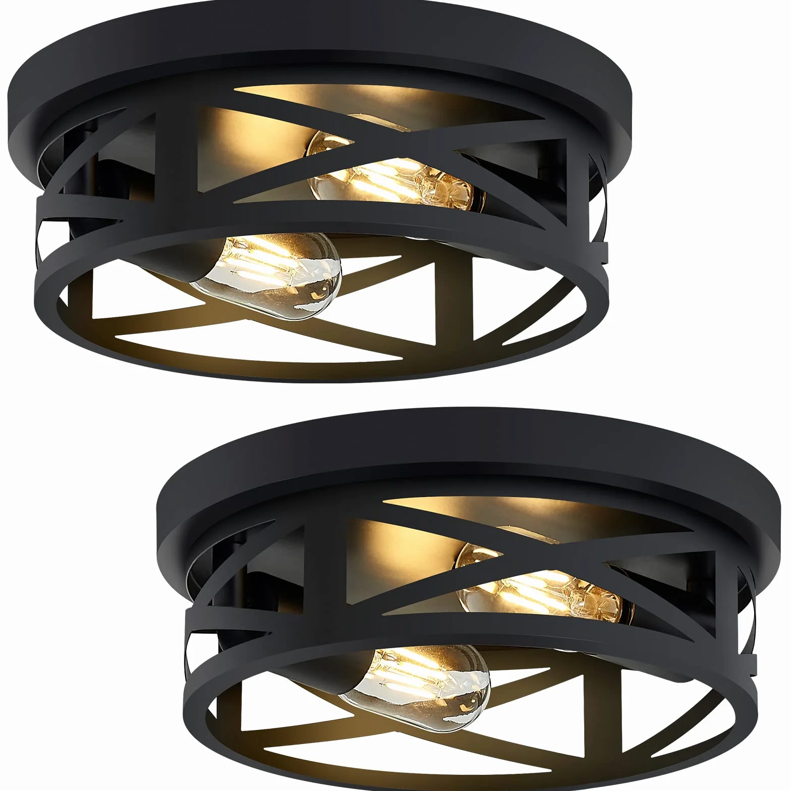 ZHU YAN - Zestaw 2 lamp sufitowych do montażu podtynkowego, kolor czarny, metalowa klatka przemysłowa, oprawa sufitowa do kuchni, przedpokoju, korytarza, podstawa E26 (30 cm)