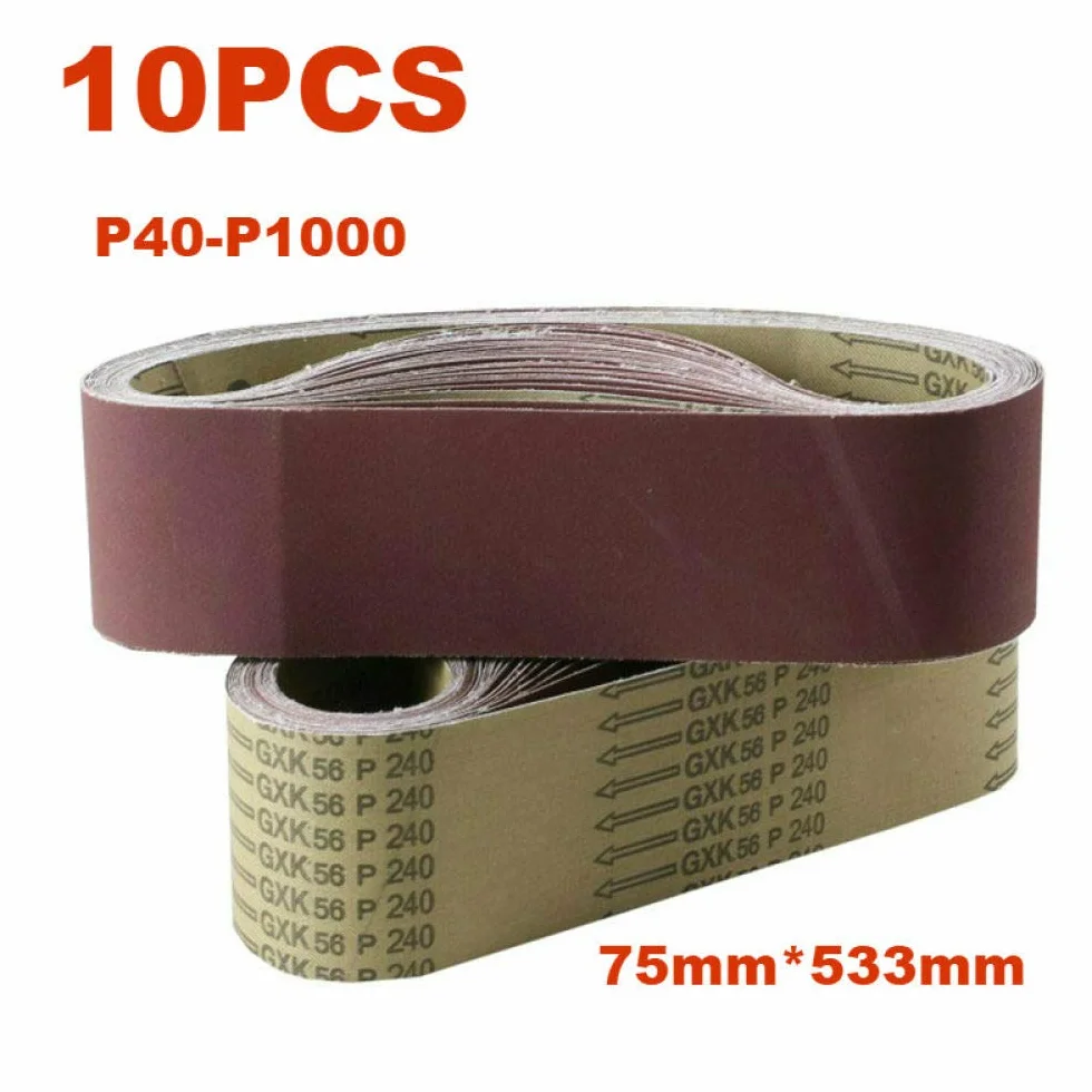 Taśmy szlifierskie do szlifierki 10 sztuk pasów ściernych z tlenku glinu 75x533 mm, ziarnistość 40-1000 do szlifierki taśmowej 100x915 mm(P1000)