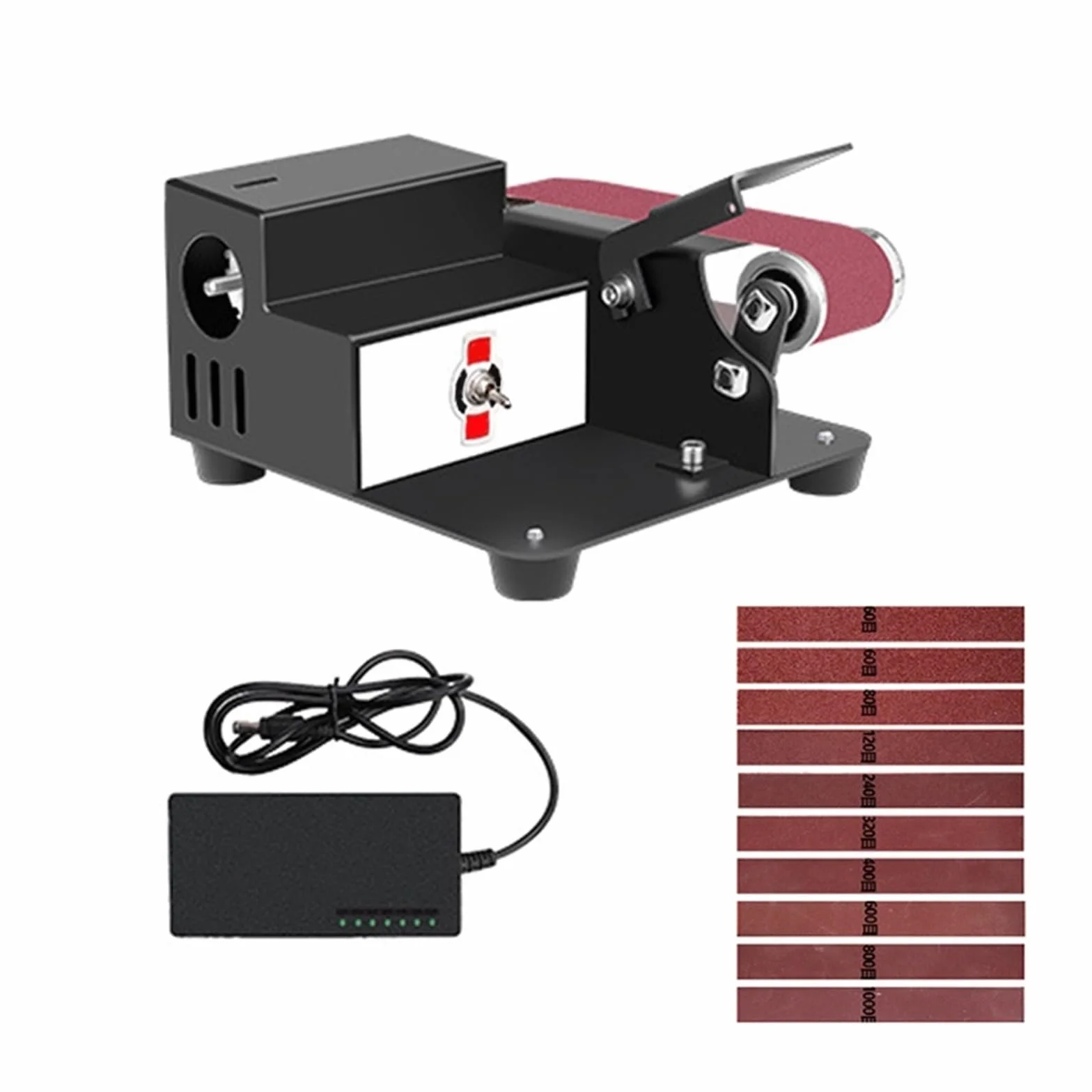 Polerka, szlifierka oscylacyjna, 250W Mini Elektryczna Szlifierka Taśmowa 7 Biegów Regulacja Prędkości DIY Obróbka Drewna Polerowanie Szlifierka Szlifierka do szlifowania, polerowania(Set 1)