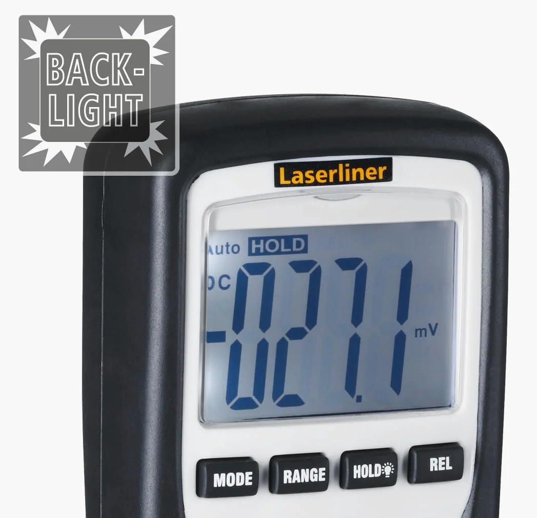 Laserliner Cyfrowy multimetr kompaktowy, z automatycznym zakresem, pomiar AC/DC, pojemność, częstotliwość, test diody, przejście z sygnałem, alarm wibracyjny