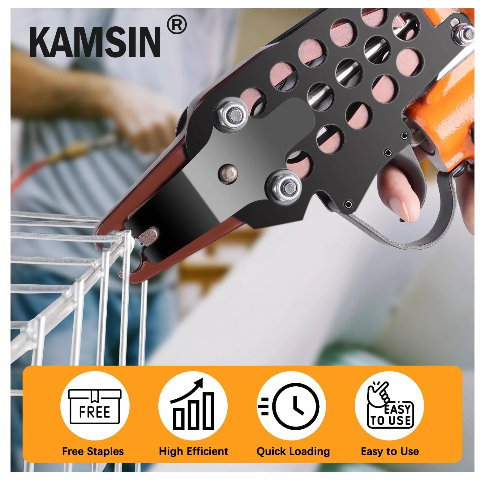KAMSIN K-SC7E Zestaw pneumatycznych pierścieni wieprzowych 15 Gauge, 3/10.2 cm, korona Air Power Hog Ring Plier 7-8 mm, średnica zamknięcia, pistolet typu C, do ogrodzenia, materaca sprężynowego,