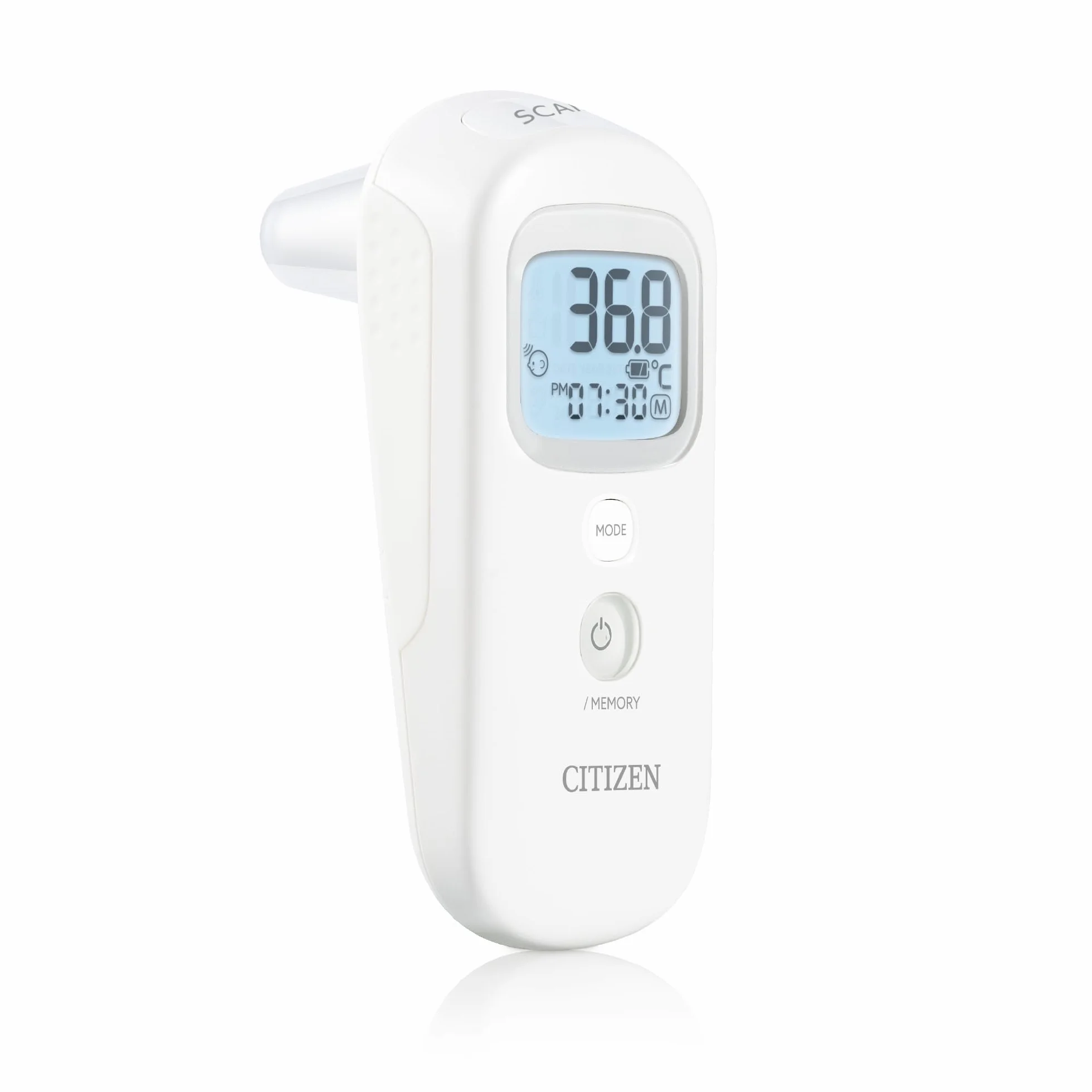Citizen CTD711 Cyfrowy termometr do czoła i uszu dla dorosłych, dzieci i niemowląt. 4 tryby. Temperatura ucha, czoła i powierzchni. Bardzo szybki pomiar - tylko 1 sekunda biały