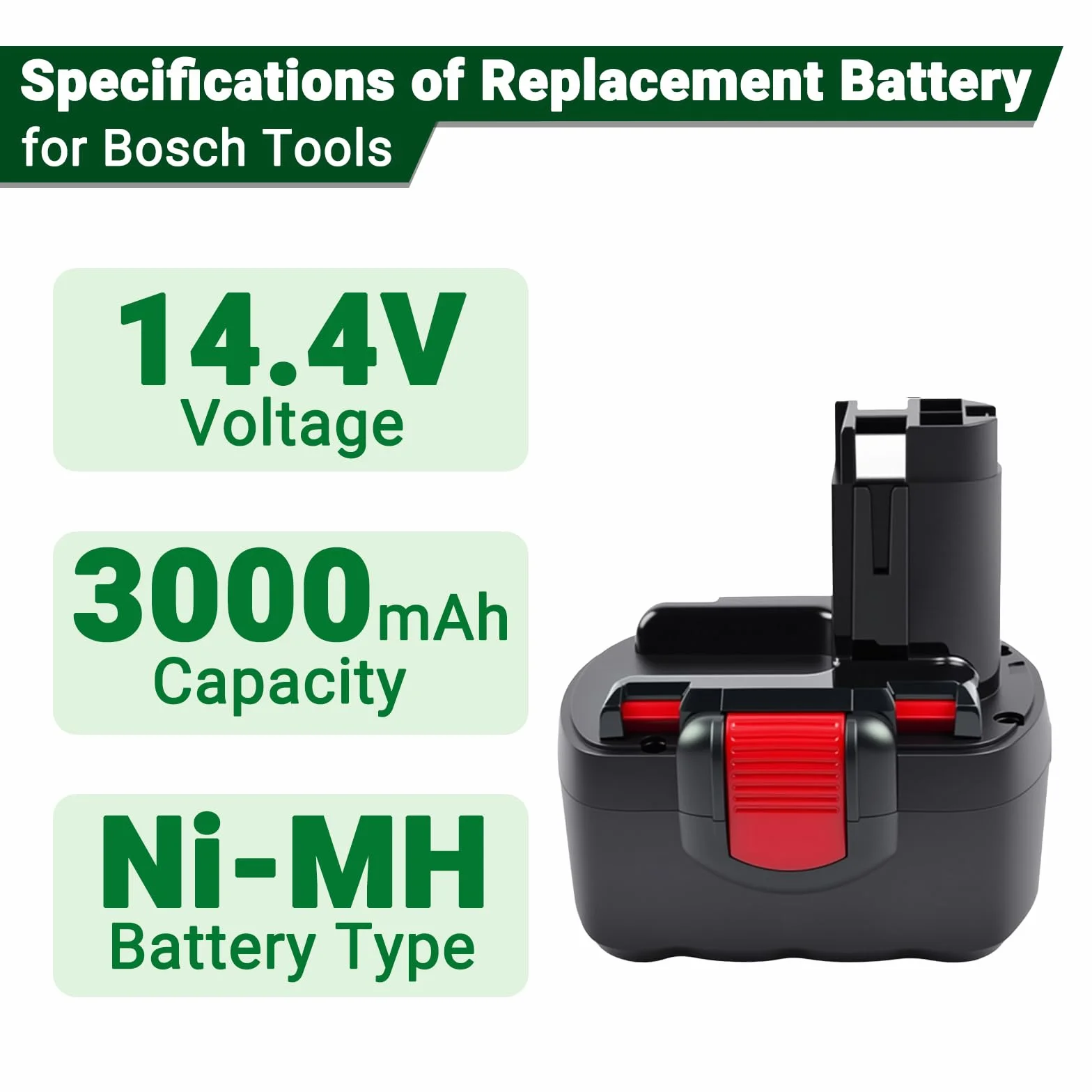 14,4 V 3000 mAh zamiennik akumulatora NI-MH do Bosch BAT038 BAT040 BAT041 BAT140 BAT159 13614 13614-2G 15614 1661 226142607335275 260733533 2607322235534 2607335711 2607335465 2607335685 2607335678