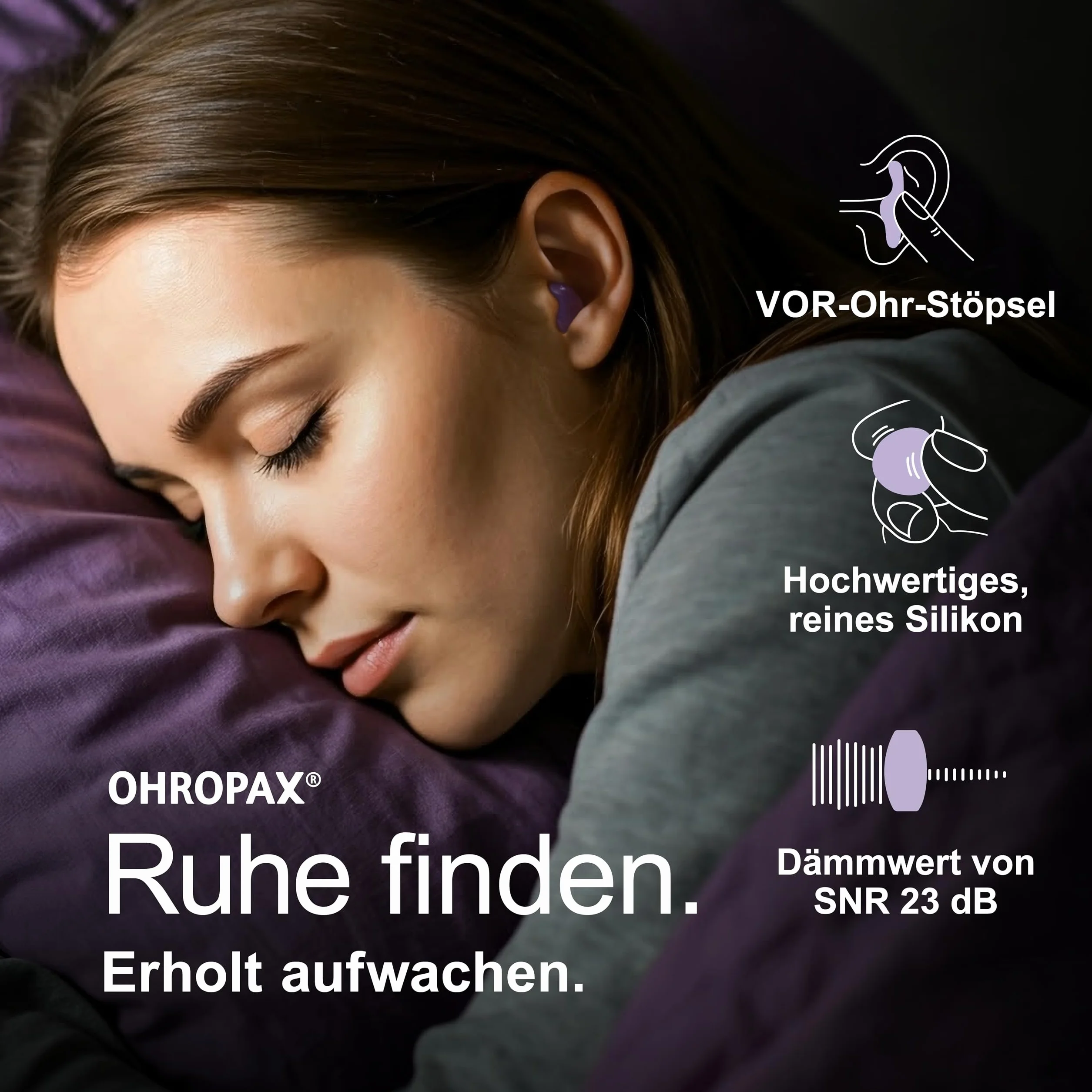 OHROPAX Good Night zatyczki do uszu do spania – silikonowe zatyczki do uszu do spania – nadają się do wszystkich uszu i wszystkich pozycji spania – wartość izolacji akustycznej SNR 23 dB – 8 sztuk