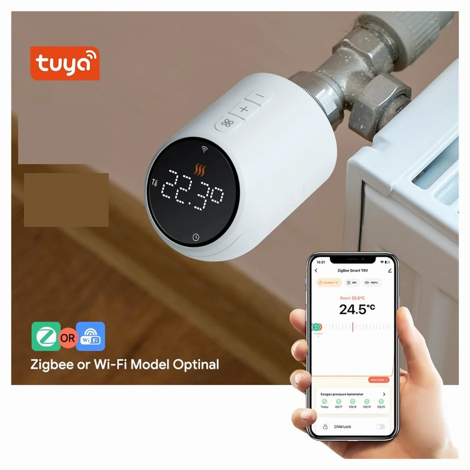 Zawór Termostatyczny Grzejnikowy Tuya WIFI Zigbee TRV Regulator Temperatury Programowalne Ogrzewanie Z OszczęDza Energię I Koszty Ogrzewania(1pc wifi)