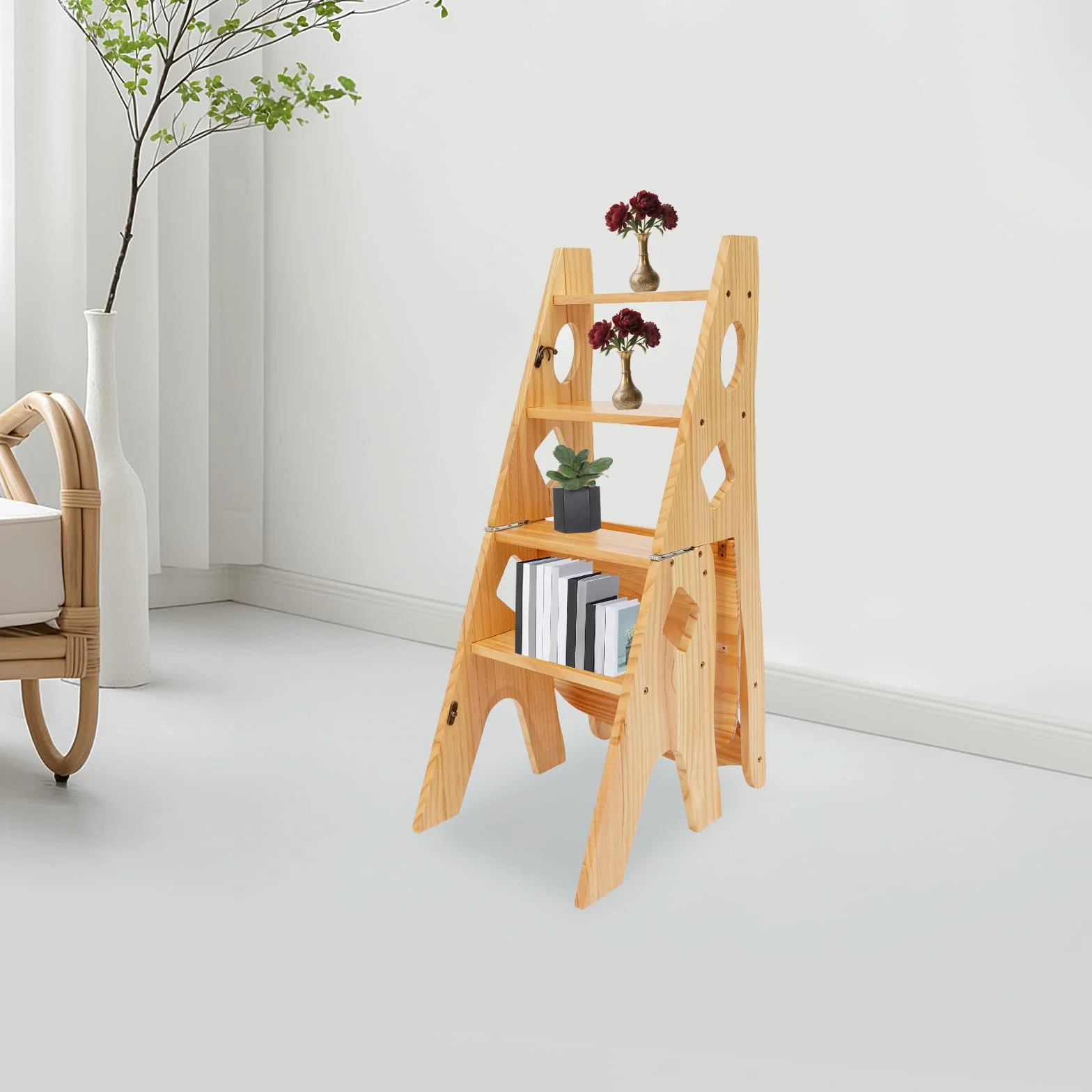 Składane krzesło biblioteczne 4-stopniowy taboret z drewna sosnowego nośność 100 kg