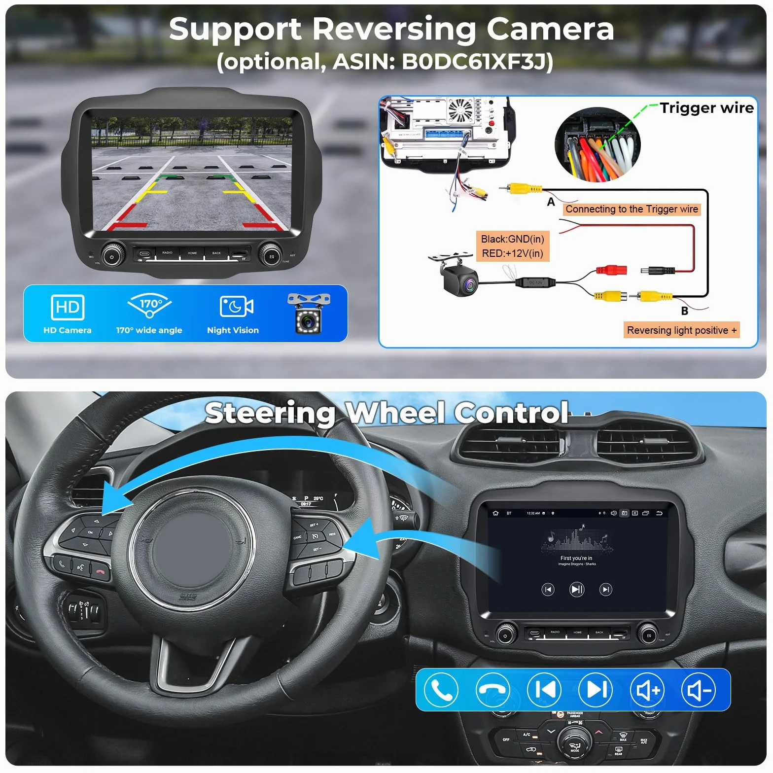 Radio samochodowe do Jeep Renegade 2015-2020 z 9-calowym ekranem dotykowym Android 14, obsługa bezprzewodowego CarPlay Android Auto, nawigacja GPS Bluetooth 5.0 WiFi 4G FM RDS DSP SWC DAB (4 +