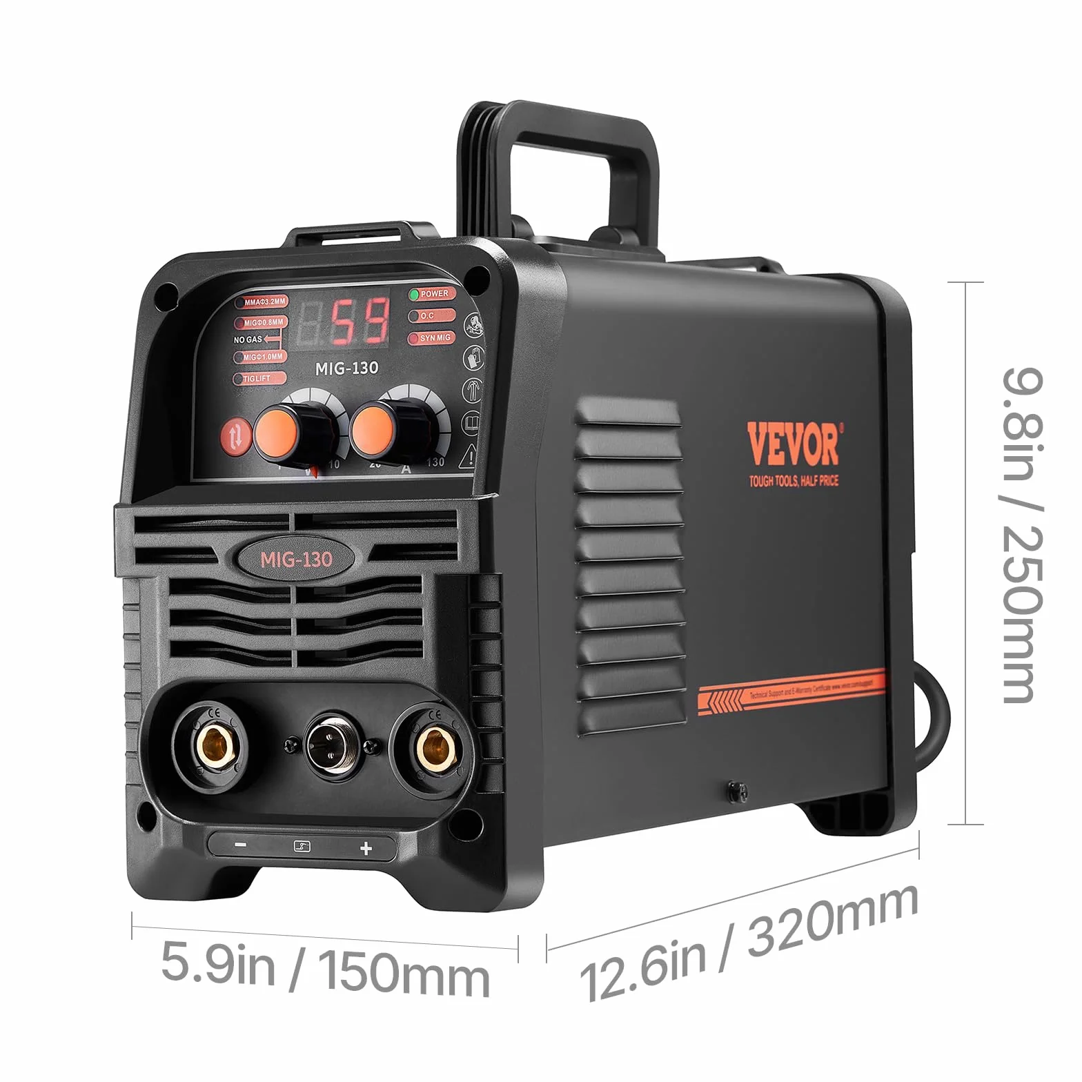 VEVOR Spawarka MIG, 130 A, synergetyczna spawarka MIG, 3 w 1, wieloprocesowa spawarka MIG/MMA/Lift-TIG, spawarka z technologią falownika IGBT i cyfrowym wyświetlaczem