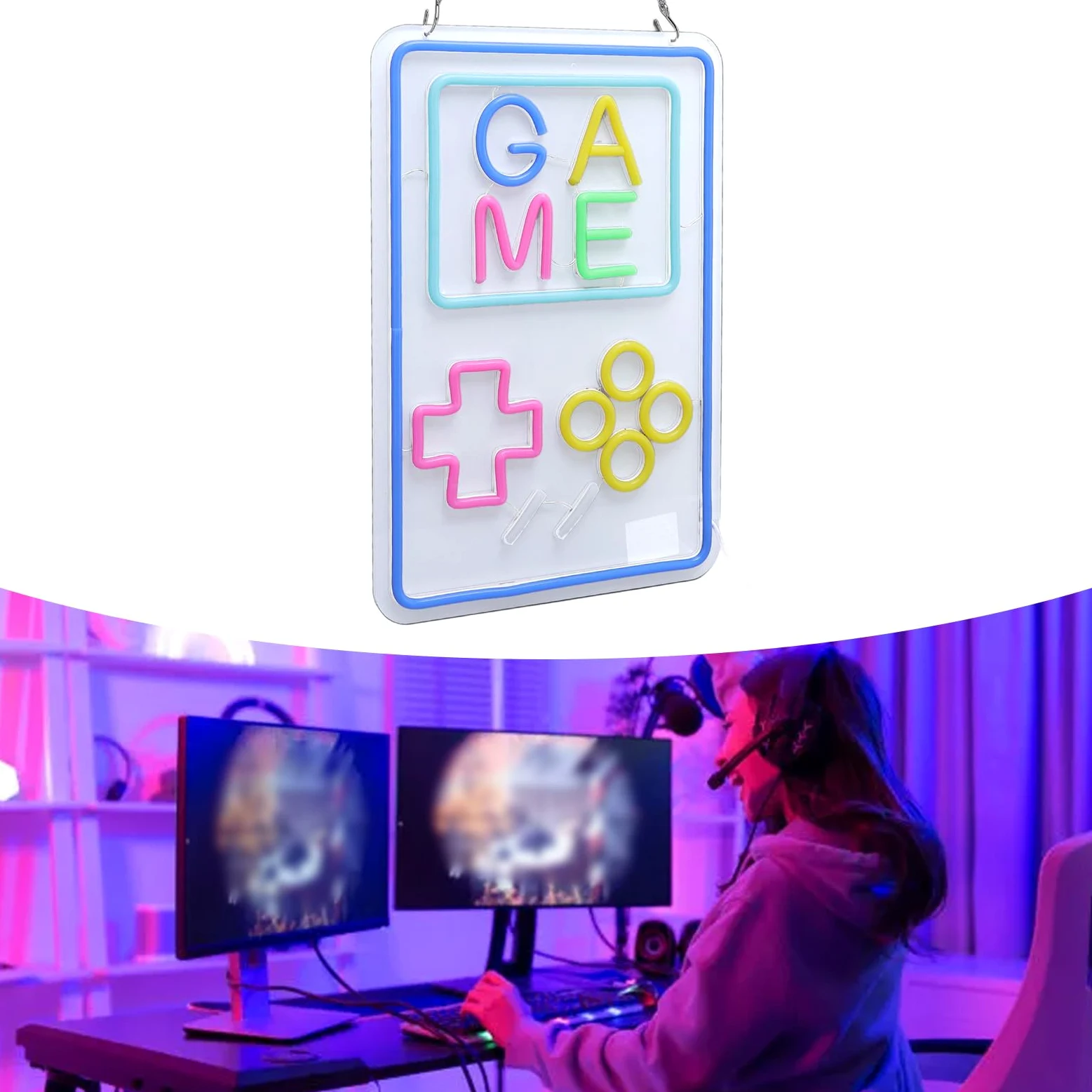 Neon do gier akrylowy LED z możliwością przyciemniania przenośna konsola do gier USB lampa neonowa dekoracje ścienne dla nastolatków chłopcy sypialnia pokój gier Party Decor Retro