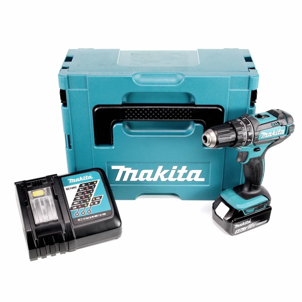 Makita DHP 482 RT1J akumulatorowa wiertarko-wkrętarka udarowa 18 V 62 Nm w Makpac + 1 x akumulator 5,0 Ah + ładowarka