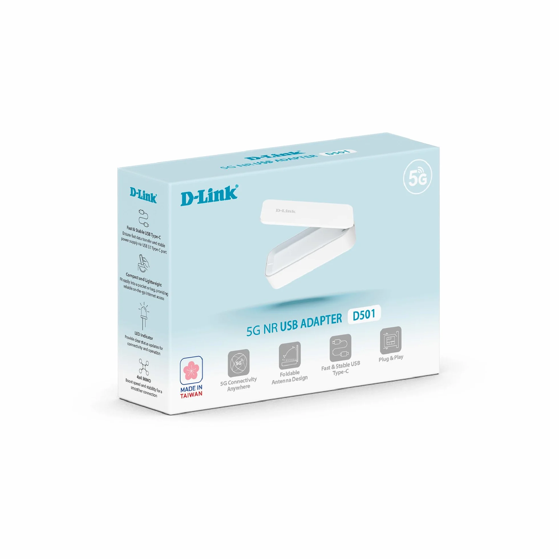 D-Link D501 5G NR Adapter USB – mobilny Internet 5G/4G LTE Plug & Play USB-C antena składana Nano SIM