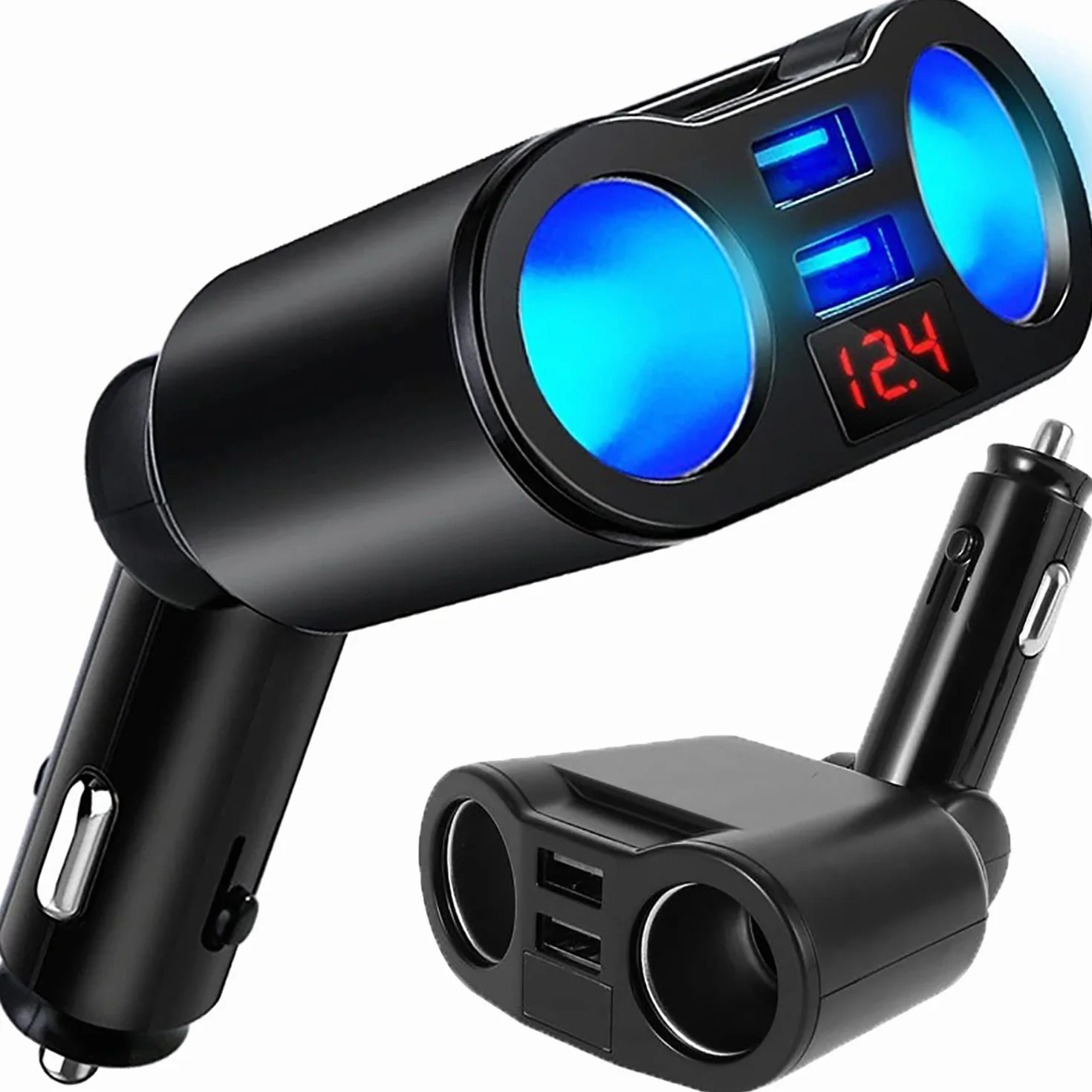 Retoo Rozdzielacz do zapalniczki samochodowej 2 gniazda wtykowe woltomierz USB 12V/24V 3,1A Quick Charge
