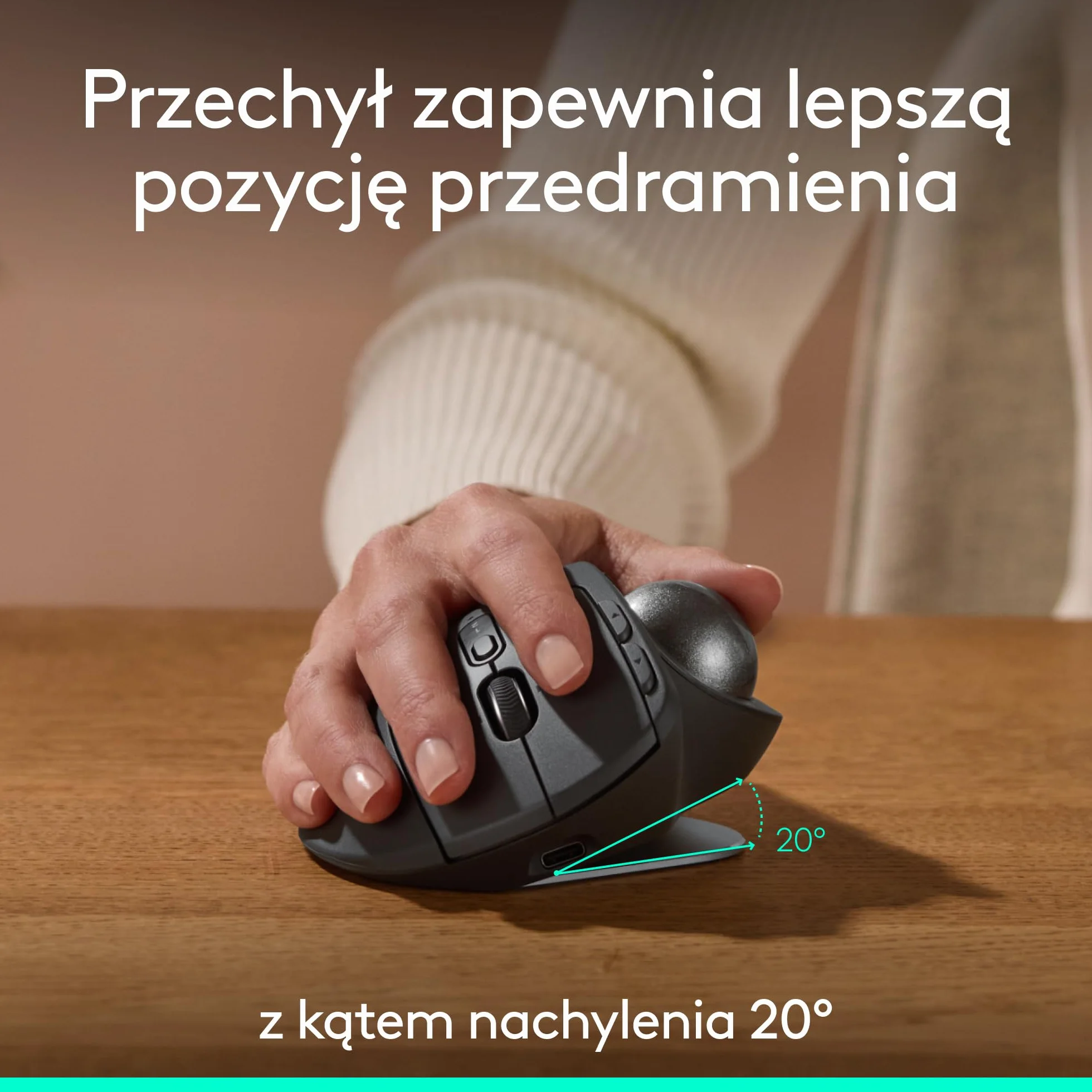 Logitech MX Ergo S Bezprzewodowa Mysz z Trackballem, Ergonomiczna, USB-C, Bluetooth, 6 Przycisków, PC/Mac - Grafit