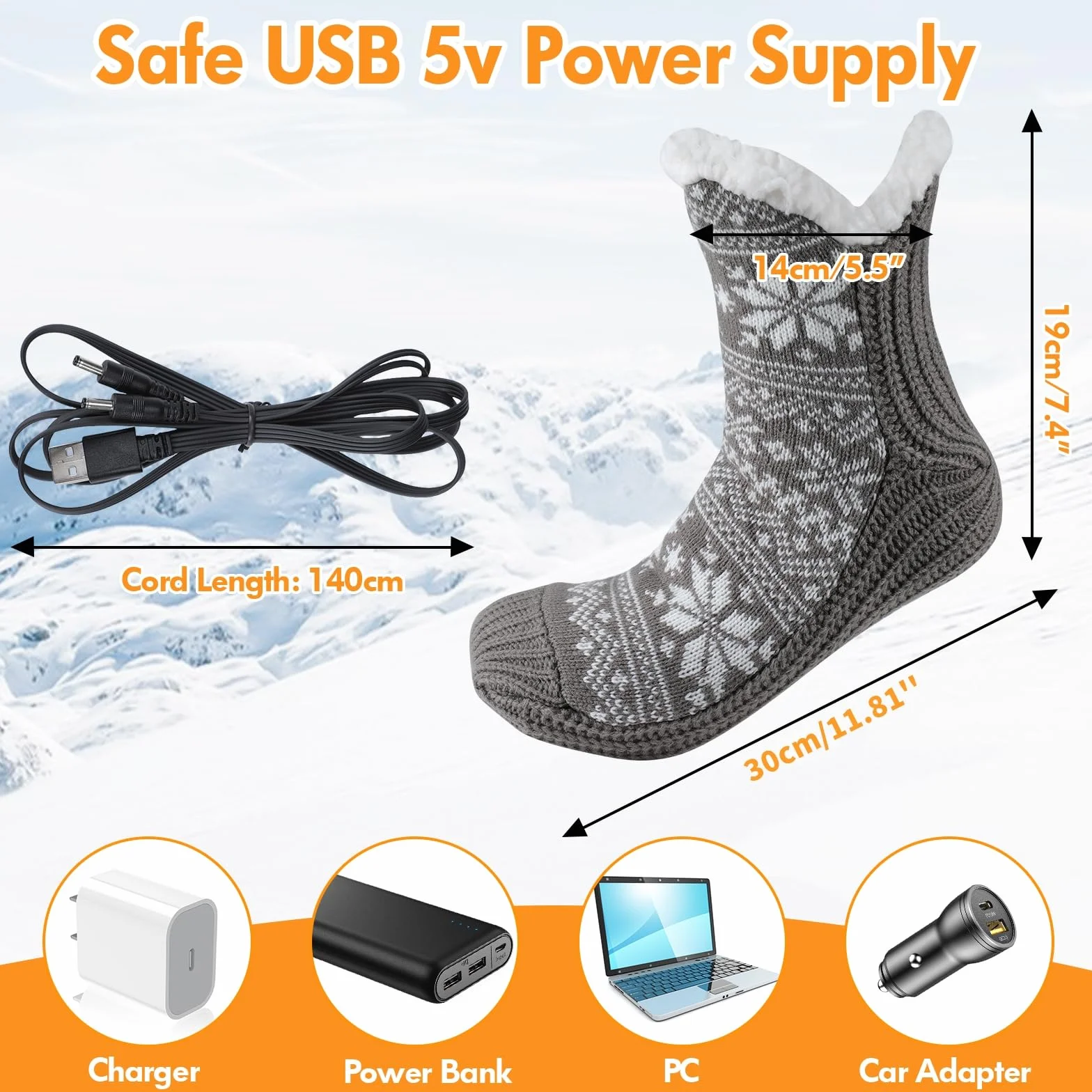 Coikes Elektryczne podgrzewane ogrzewacze do stóp miękkie pluszowe ogrzewacze do stóp USB z antypoślizgową podeszwą skarpety elektryczne dla mężczyzn kobiet zimowe podgrzewane skarpety grube