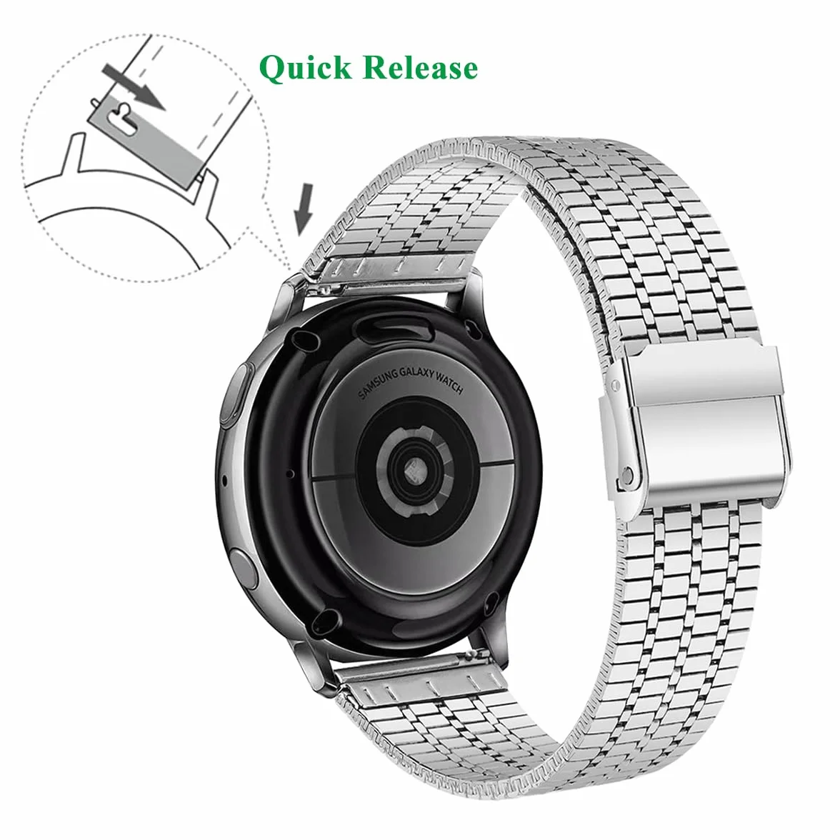 Pasek do zegarka ze stali nierdzewnej z szybkim zapięciem, kompatybilny z Galaxy, Garmin