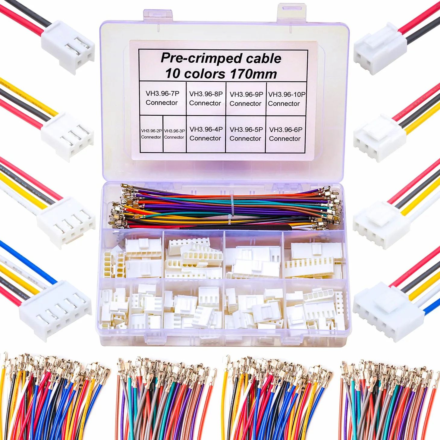 VH zestaw złączy Jst 3,96 mm z wstępnie zaciskanymi kablami 20AWG, obudowa 2/3/4/5/6/7/8/9/10-pinowa obudowa o długości 170 mm 10 kolorowych przewodów (zestaw 396 VH-MM-170)