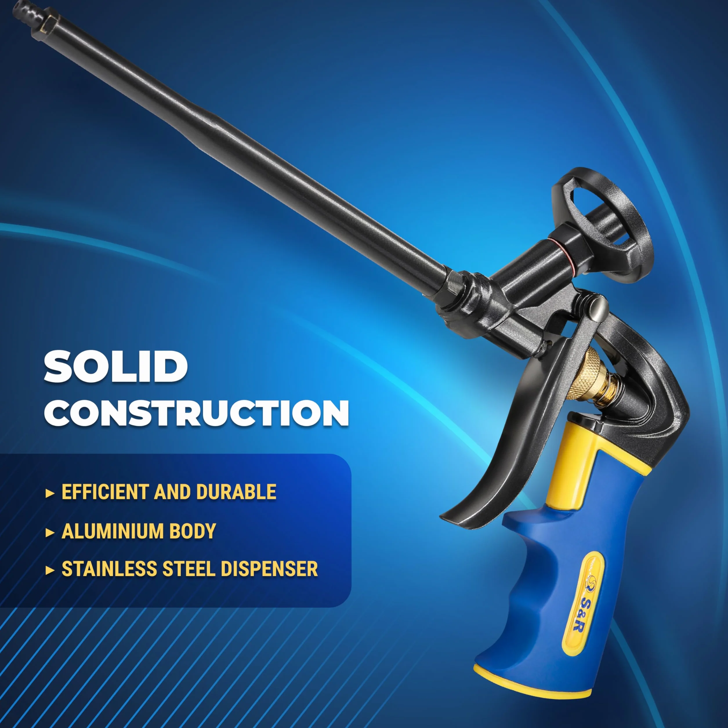 S&R Pistolet piankowy, kompletna powłoka nieprzywierająca PTFE, precyzyjny pistolet dozujący z regulacją jedną ręką do pianki PU, puszek z pianki do wypełniania, pianki budowlanej i wkładów z pianki