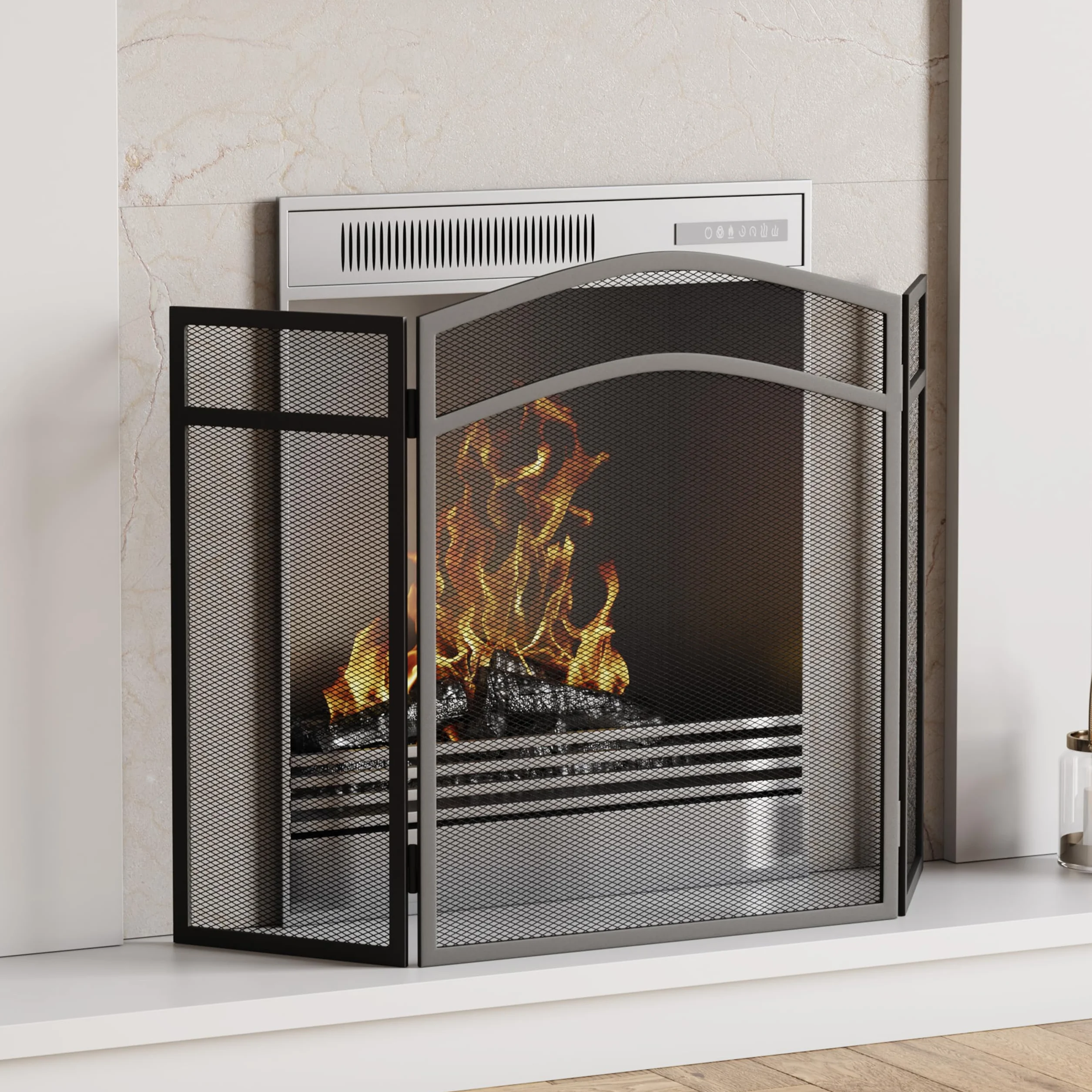 Fire Vida Milton Fire Screen Arch, metal, czarny, 3-składany, polerowany