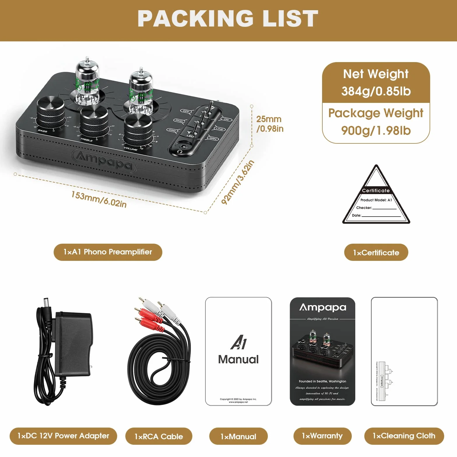 Przedwzmacniacz gramofonowy A1, wzmacniacz słuchawkowy, przedwzmacniacz audiofilski Hi-Fi do gramofonu MM z kontrolą tonów, do domowego systemu audio stereo