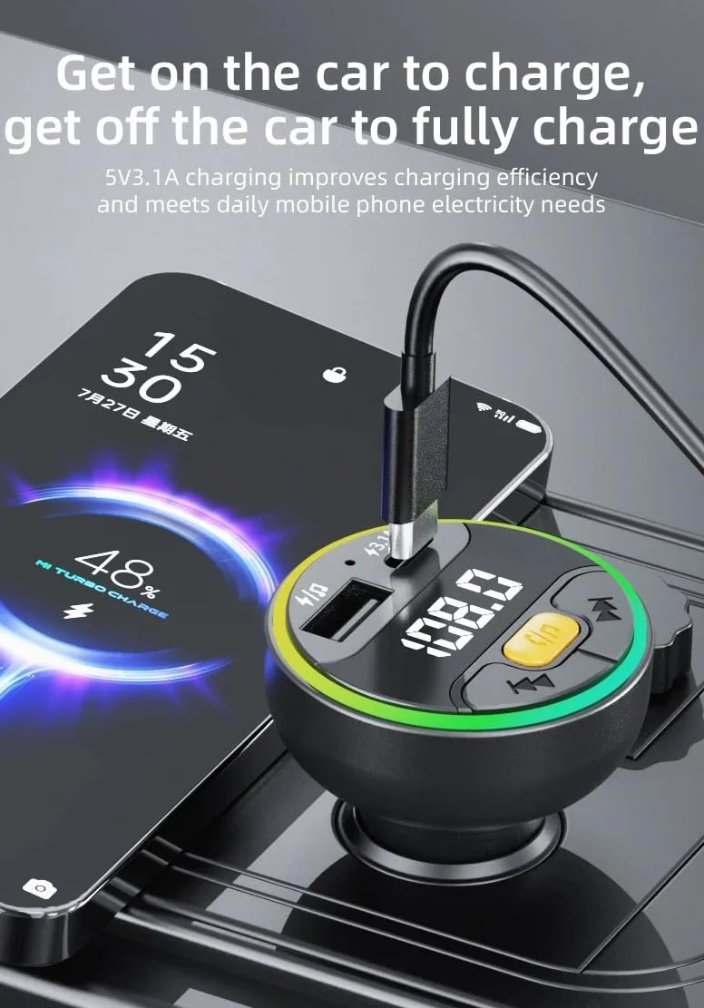 Samochodowy Transmiter FM Bluetooth 5.3 Handsfree Wireless Car Kit USB C