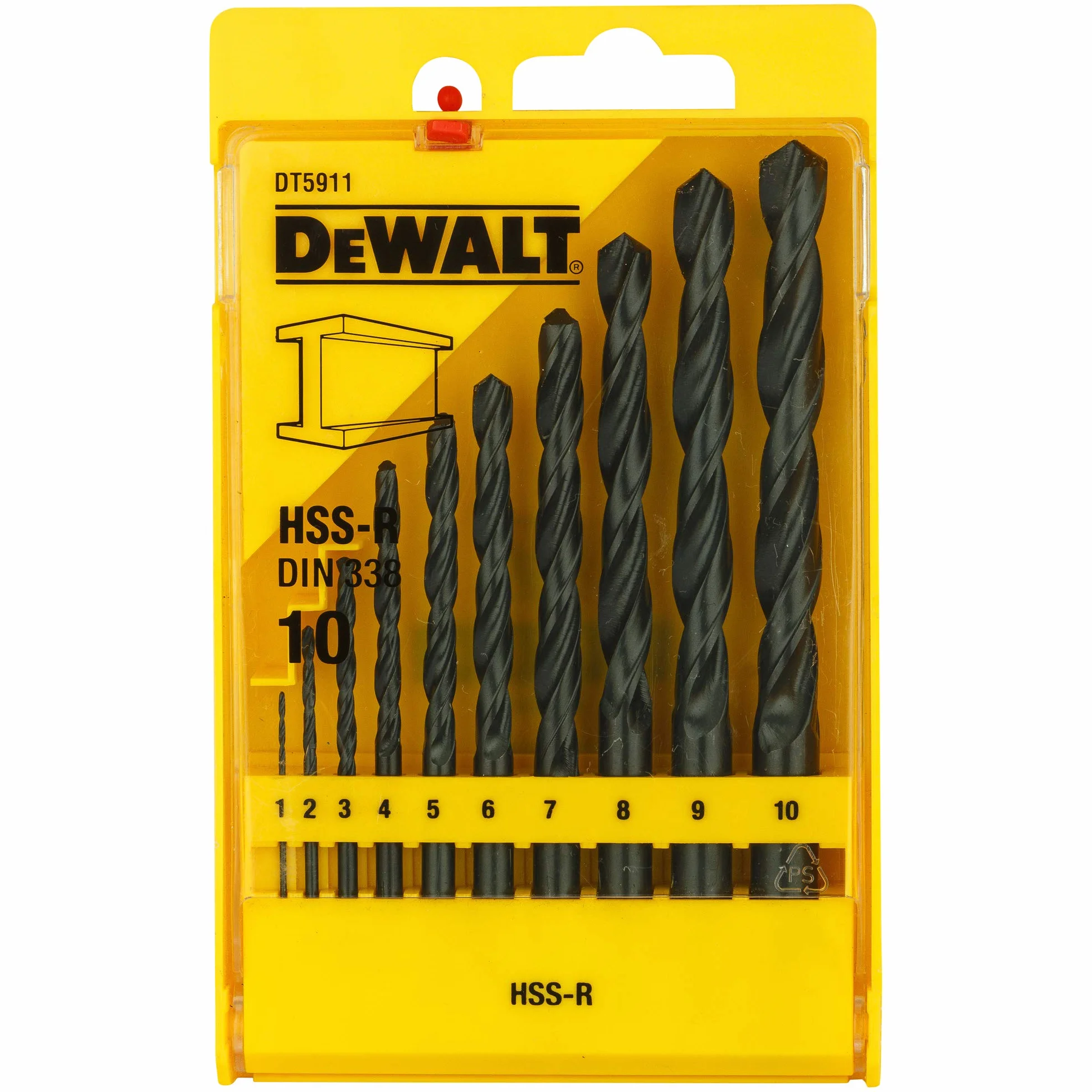DEWALT Zestaw wierteł HSS-R 1,2,3,4,5,6,7,8,9,10 mm, 1 sztuka, DT5911, multi, jeden rozmiar