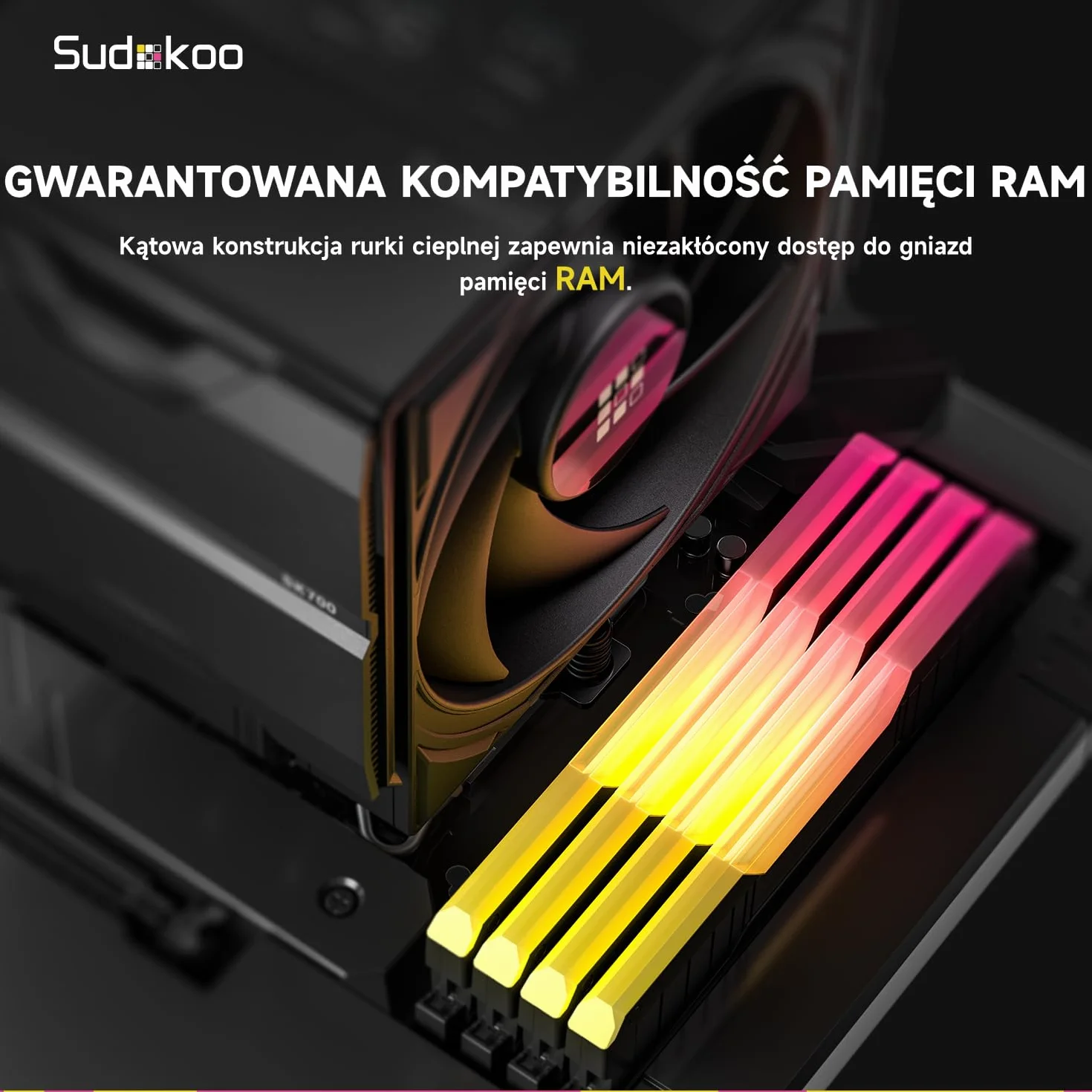 Sudokoo SK700V Chłodzenie CPU AM5, Wieża Pojedyncza, Wentylator 120mm FDB PWM, Czarny