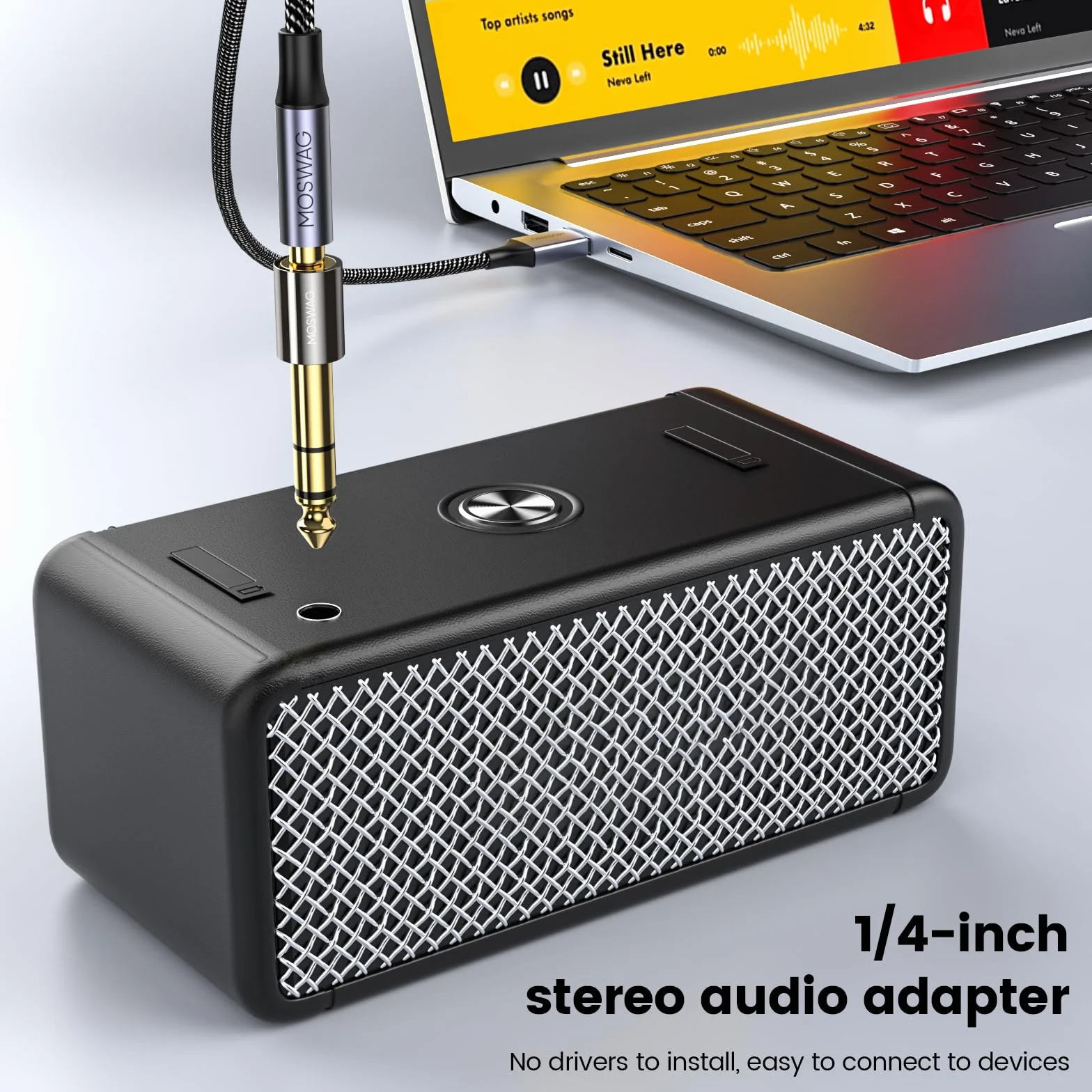 MOSWAG Adapter do słuchawek, adapter męski 6,35 mm na 3,5 mm żeński, adapter 1/8 do 1/4 do kabla audio, wzmacniacza, komputera stacjonarnego, laptopa, tabletu, fortepianu Ditiqal, Mp3, mikrofonu