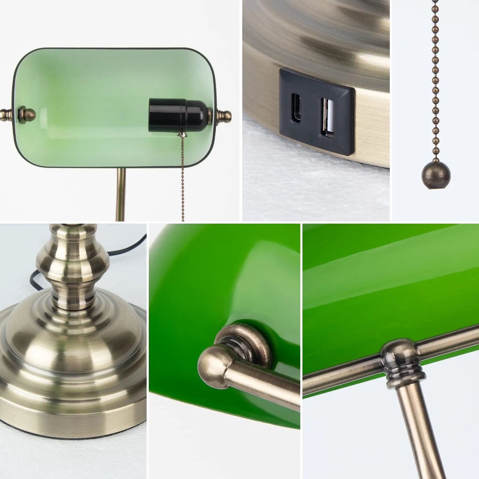 Lampa Stołowa W Stylu Ekologicznym, Wykonana Ze Szkła, W Stylu Retro, Z Gniazdem USB Do Ładowania Oraz Mosiężnym Przełącznikiem W Stylu Retro
