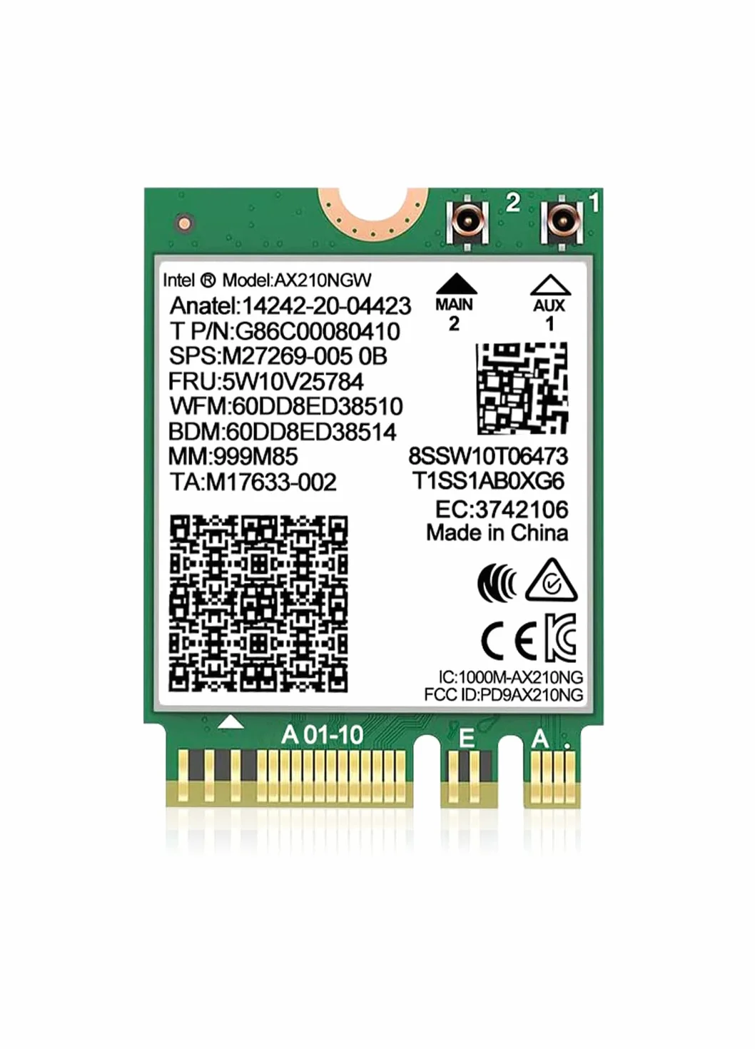 Karta bezprzewodowa WiFi 6E Intel AX210 NGW Bluetooth 5.2 Tri-Band 5400 Mbps adapter sieciowy do laptopa, obsługa systemu Windows 10/11 (64 bit) M.2/NGFF