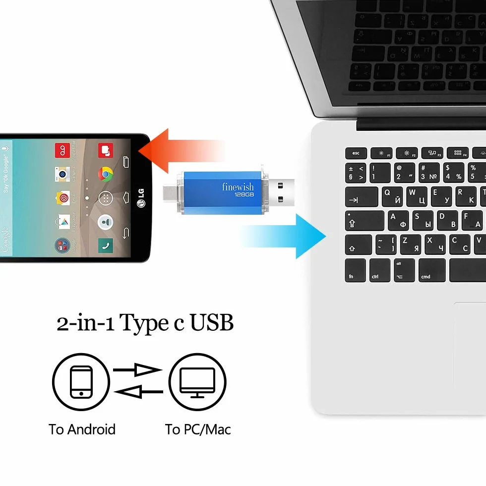 Pamięć USB Type C 128 GB 2 w 1 OTG Pen Drive dla PC/MacBook/Tablet/Smartphone Niebieski