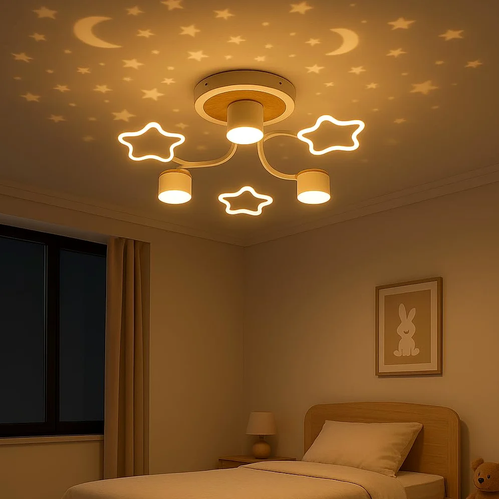 Lampa sufitowa LED dla dzieci 60 cm z pilotem zdalnego sterowania, lampa sufitowa do pokoju dziecięcego, gwiaździste niebo i księżyc, 3000 K–6500K, lampka nocna i timer, do pokoju dziecięcego