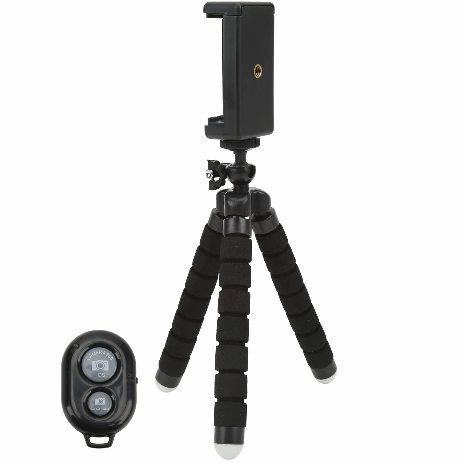 Elastyczny Statyw z Gąbki, Aluminiowy Statyw do Telefonu Komórkowego Selfie Stick, 30 Stóp Bezprzewodowy Pilot Zdalnego Sterowania Uchwyt na Telefon do Telefonu Komórkowego 6-9 Cm / 2,4-3,5 Cala