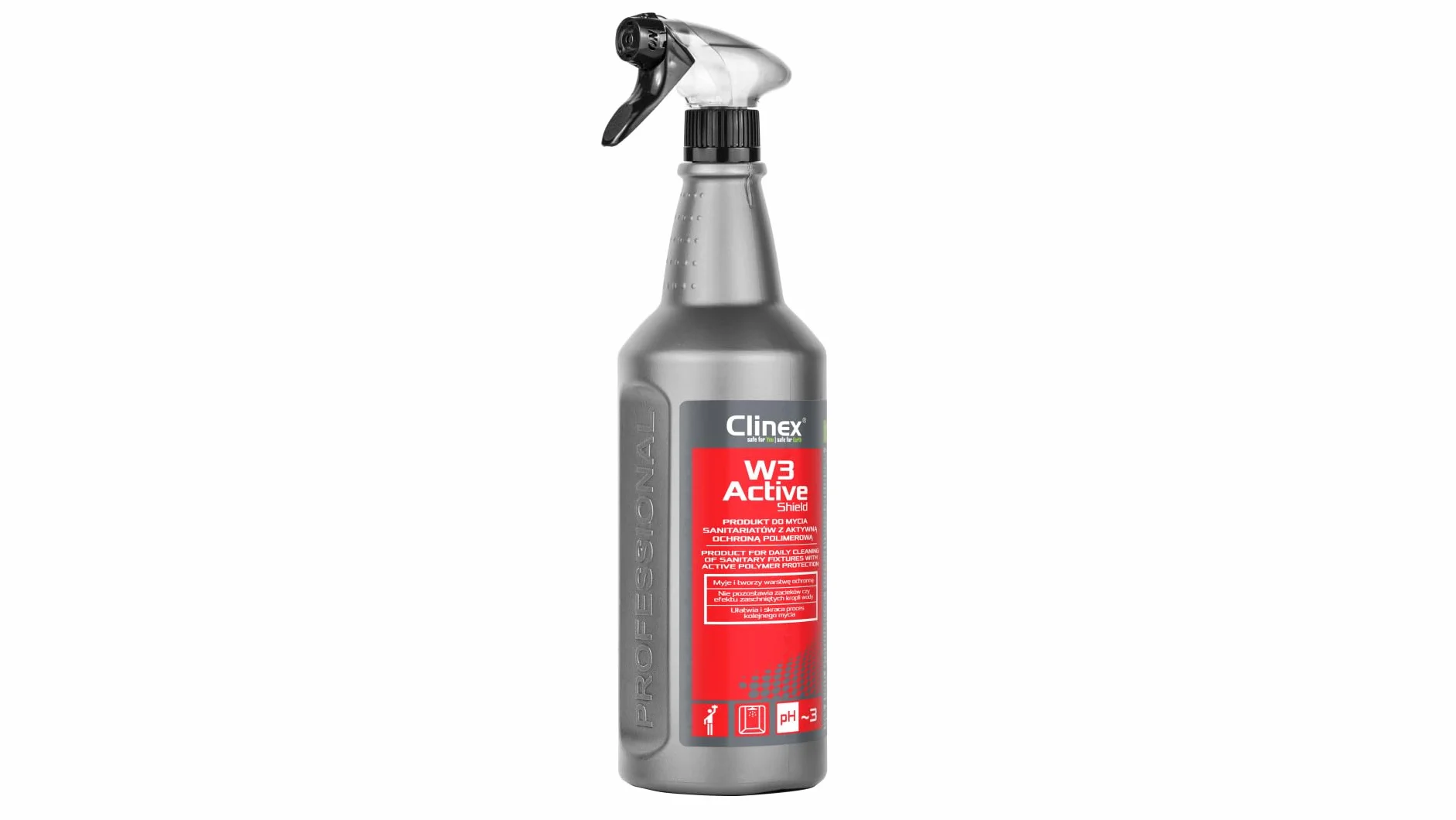 Clinex W3 Active Shield środek czyszczący do łazienki, uniwersalny środek czyszczący z aktywną ochroną polimerową, mocny środek do czyszczenia kamienia, intensywny środek do czyszczenia WC, 1 l