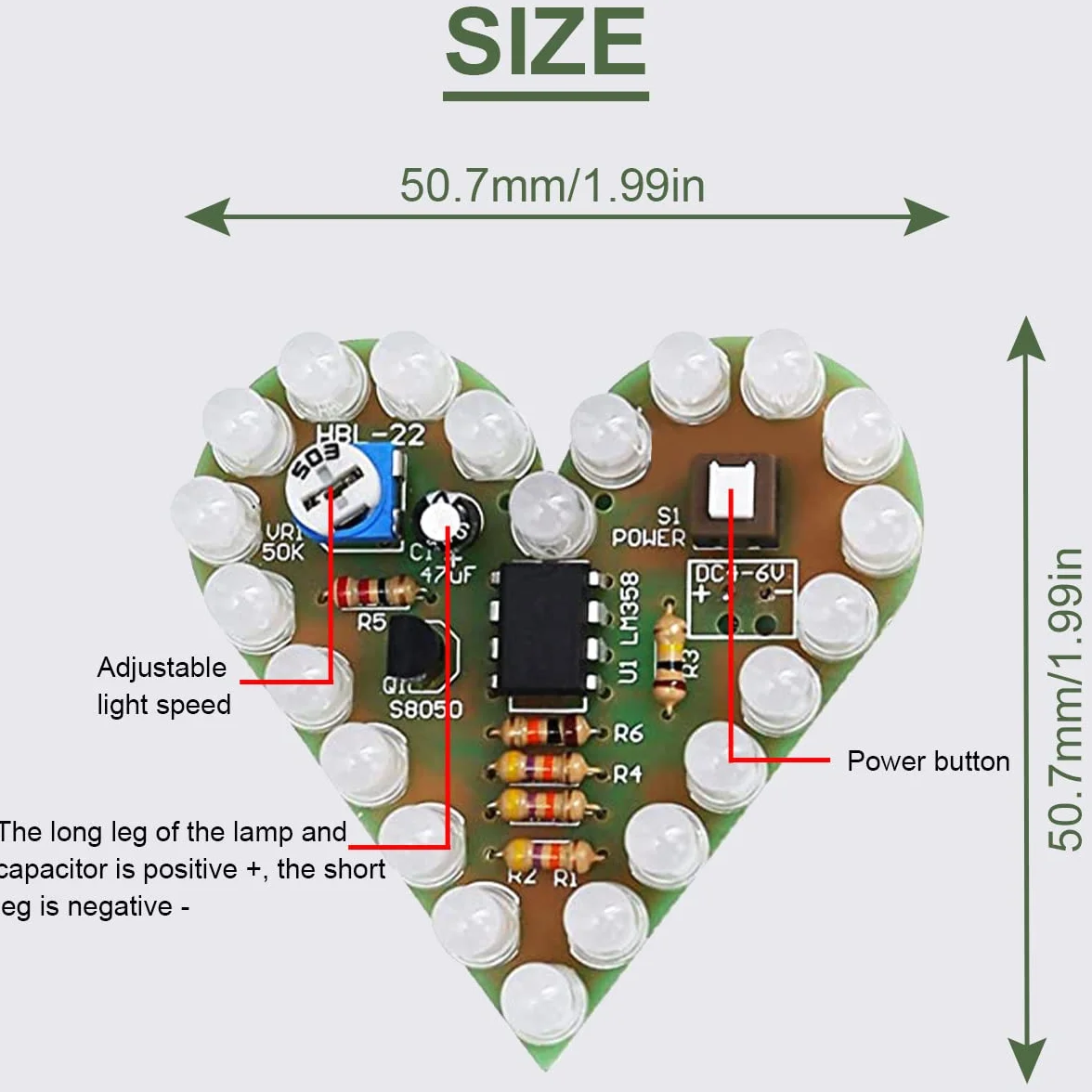 4 szt. zestaw do ćwiczeń spawalniczych zestaw lampy oddechowej w kształcie serca DC4-6V czerwony biały niebieski zielony kolor LED miłość kształt serca DIY projekt elektroniczny z uchwytem na