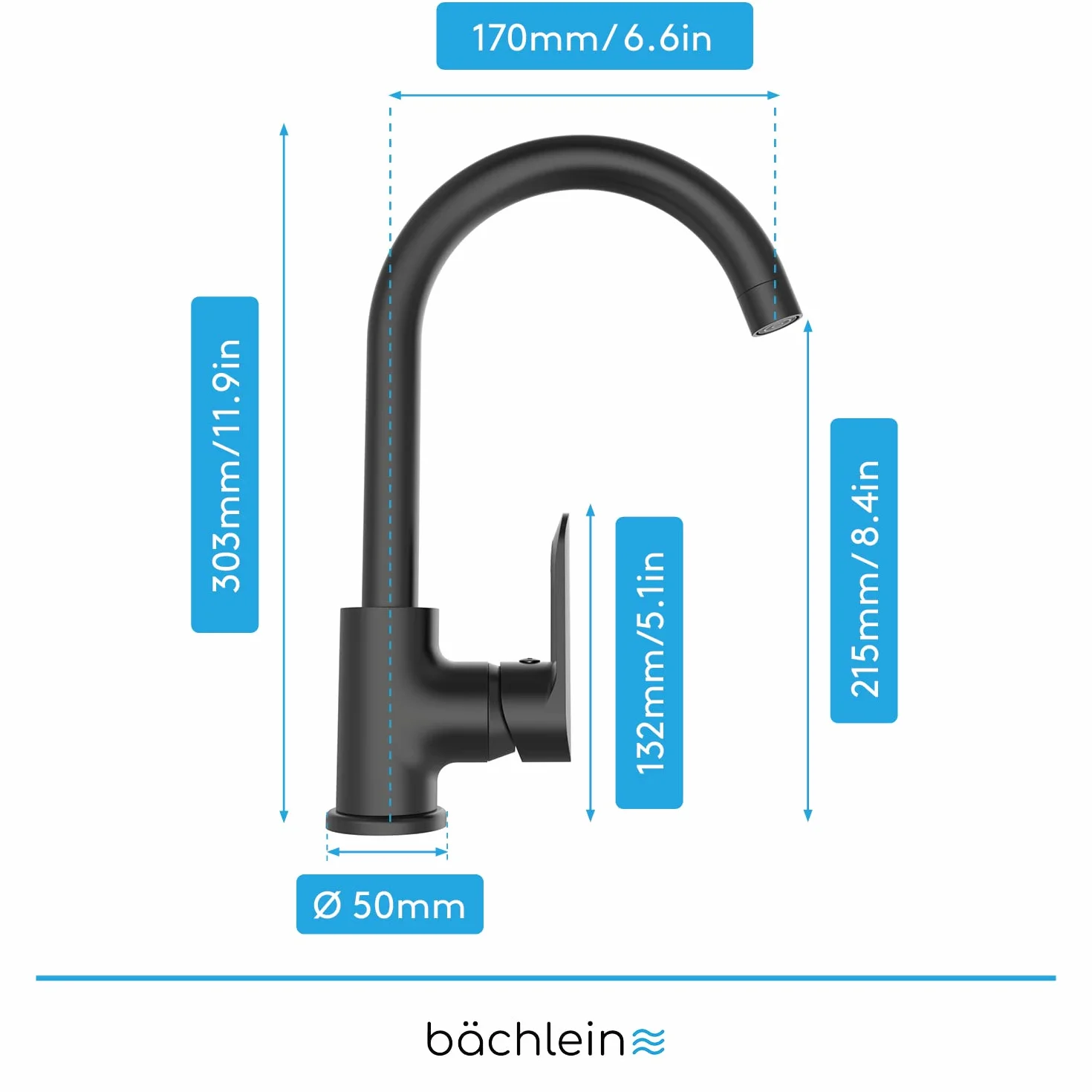 Bächlein Uniwersalna Bateria Kuchenna Matowa Czarna - Zlewozmywakowa Z Obrotową Wylewką 360°, Nowoczesna