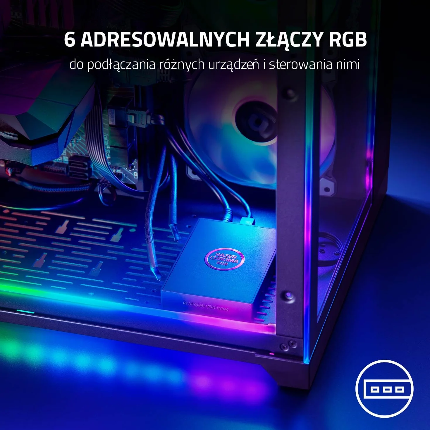 Razer Chroma Addressable RGB Controller - koncentrator aRGB do zaawansowanej personalizacji oświetlenia (uniwersalna kompatybilność, 6 adresowalnych gniazd RGB, RGB Chroma) Czarny