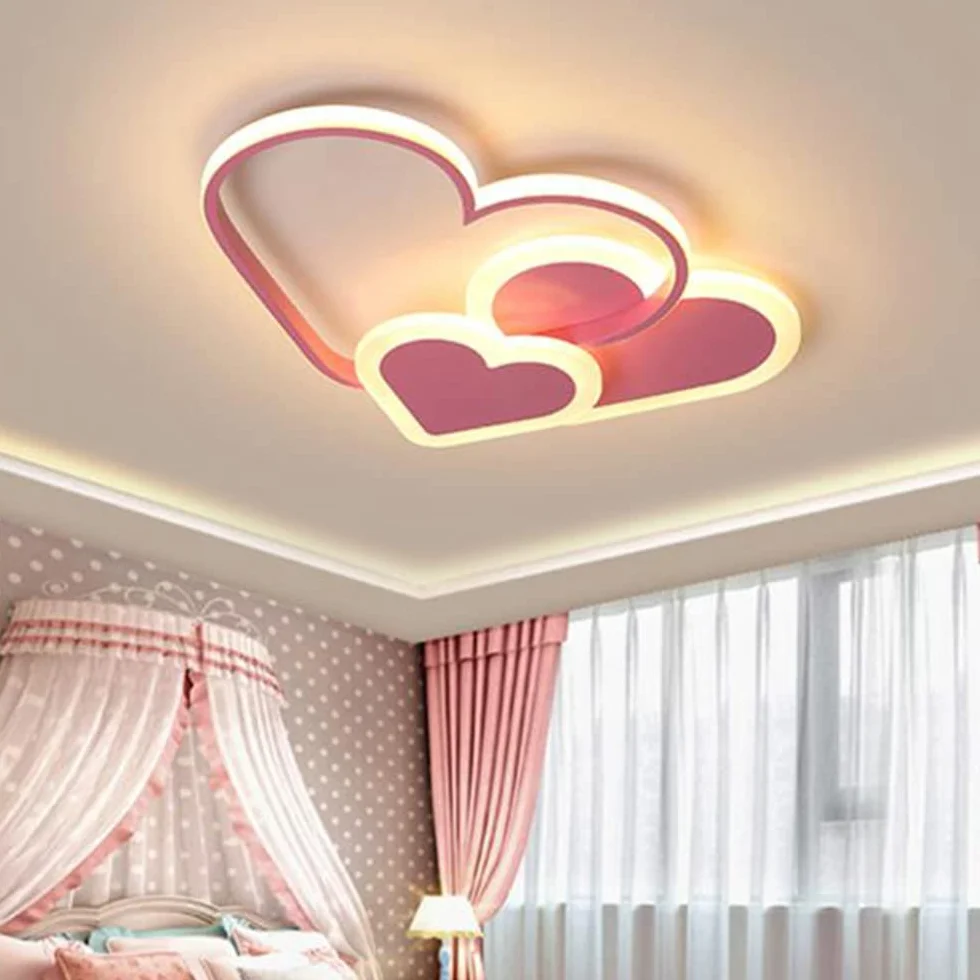 Lampa Sufitowa LED Serce Lampa Dziecięca Sypialnia Lampa Sufitowa ściemniana Za Pomocą Pilota Akrylowy Abażur Nowoczesna Jadalnia Pokój Dziecięcy żyrandol Oświetlenie Wewnętrzne Różowy,52cm