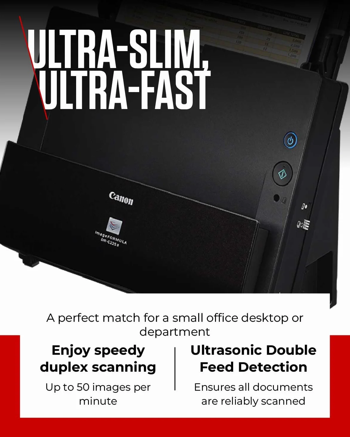 Canon imageFORMULA DR-C225 II skaner dokumentów duplex podajnik kolor 600 dpi 25 stron/min PDF OCR kompaktowy czarny