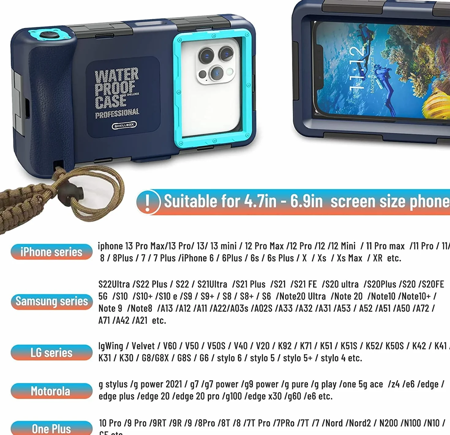 Wodoszczelne etui na telefon iPhone 14/13/12/11 Pro Max Mini Xr/X/Xs, Samsung Galaxy S22/S21/S20/S10 Ultra Plus, etui do nurkowania ze smyczą