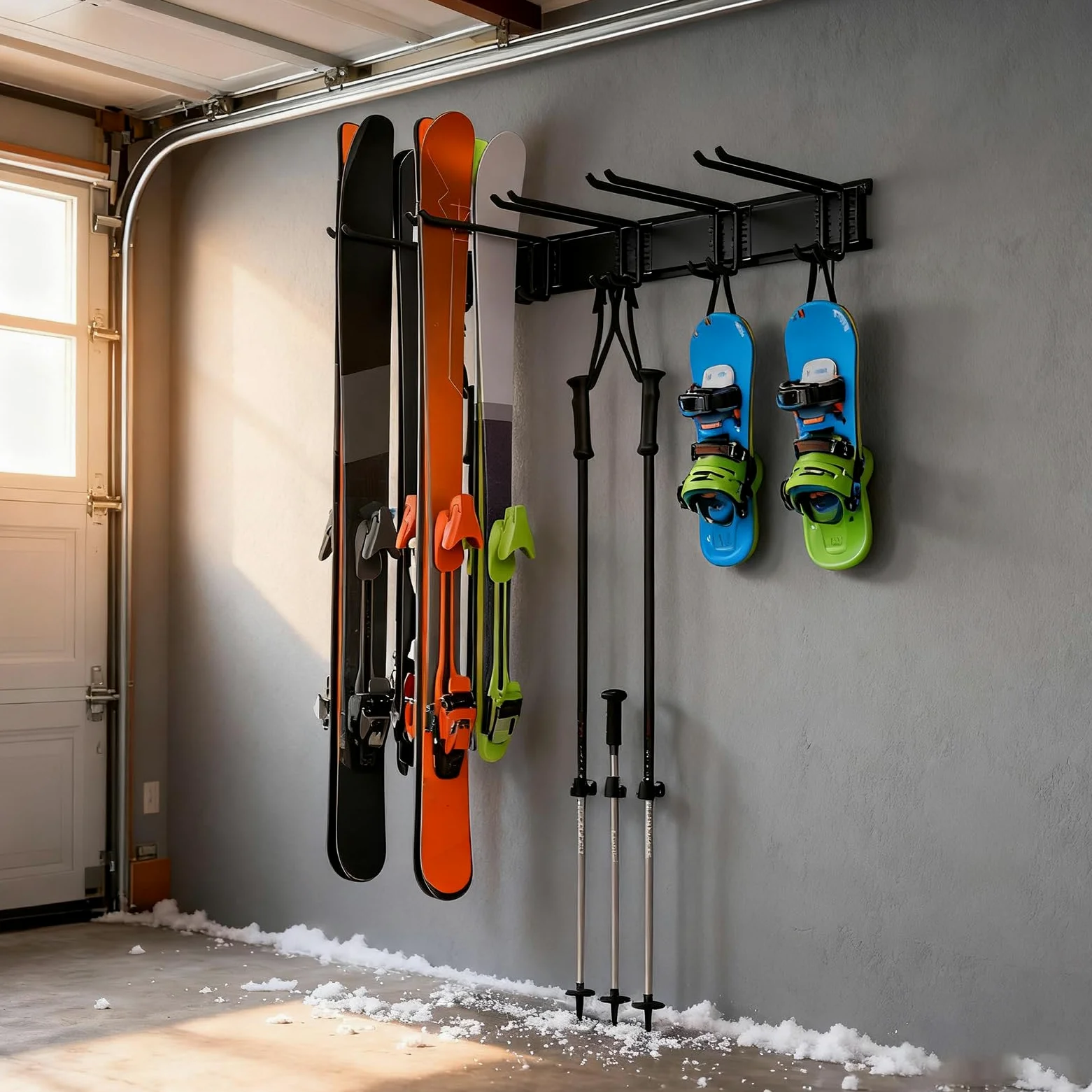 narty do gara?u ?ciennego - z 6 haczykami, wytrzyma?y | antypo?lizgowy, uchwyt snowboardowy montowany ?cianie, sprz?t zimowy, akcesoria sportowe, sprz?t domowy piwnica, szopa