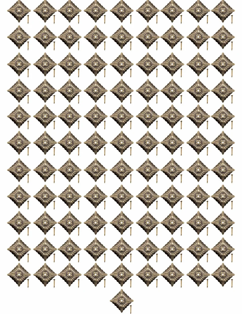 FUXXER 100 x antyczne gwoździe dekoracyjne, ozdobne, vintage, mosiądz, brąz, 20 x 20 mm