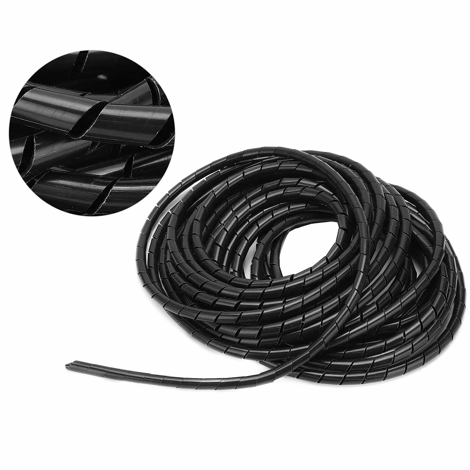 Elastyczny Organizer do Kabli, 10m, Spiralny Oplot Kablowy, 8mm, Czarny, PVC, do Sal Komputerowych i Biur
